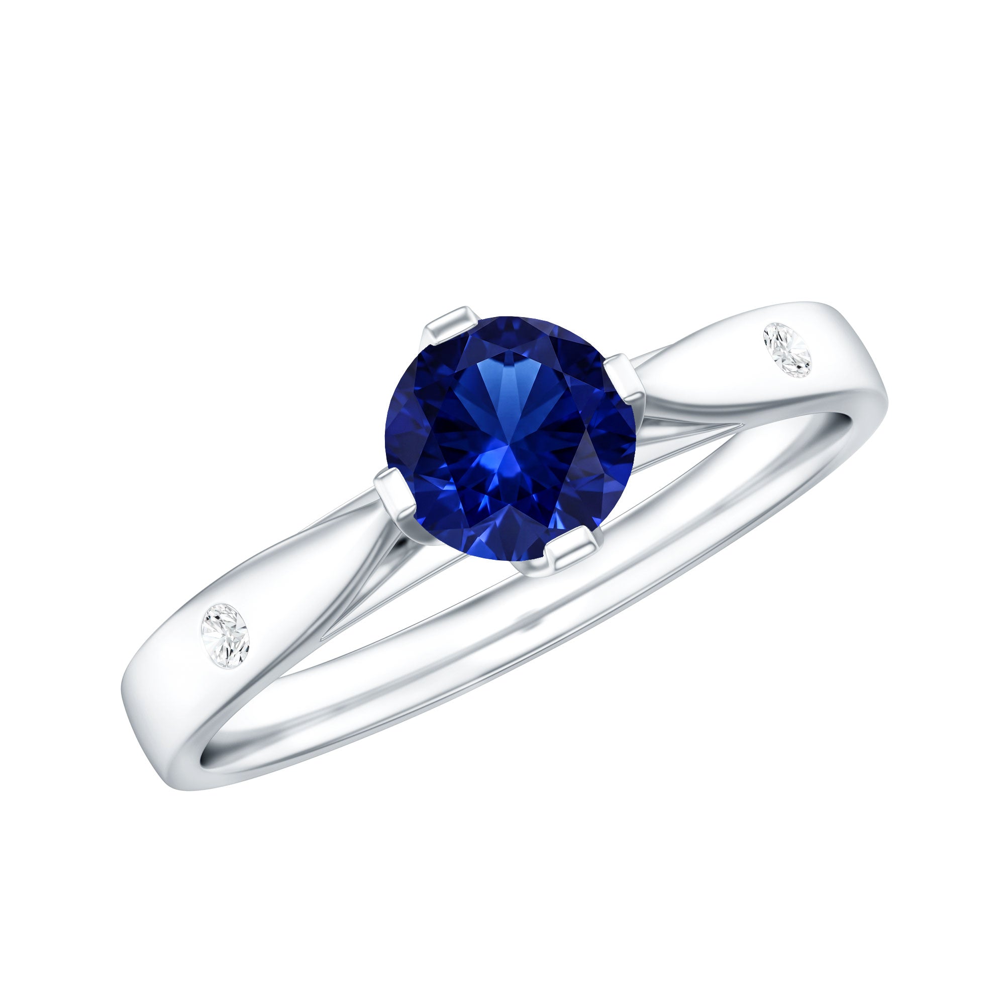 Certified 0.6 Carat Lab Grown Blue Sapphire Promise Ring with Diamond AAAA - Rosec Jewels