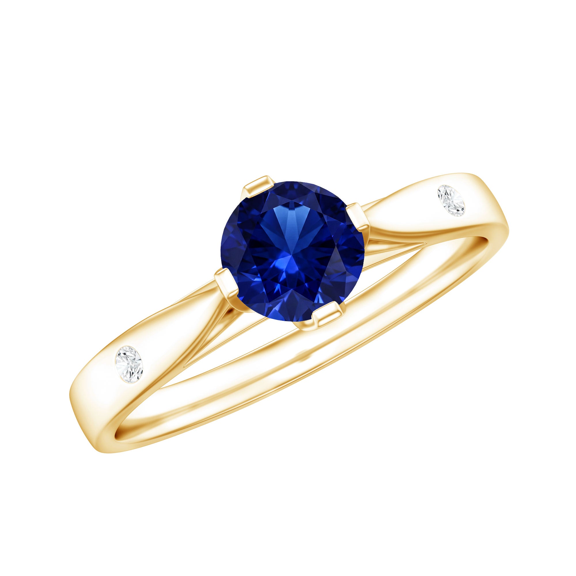 Certified 0.6 Carat Lab Grown Blue Sapphire Promise Ring with Diamond AAAA - Rosec Jewels