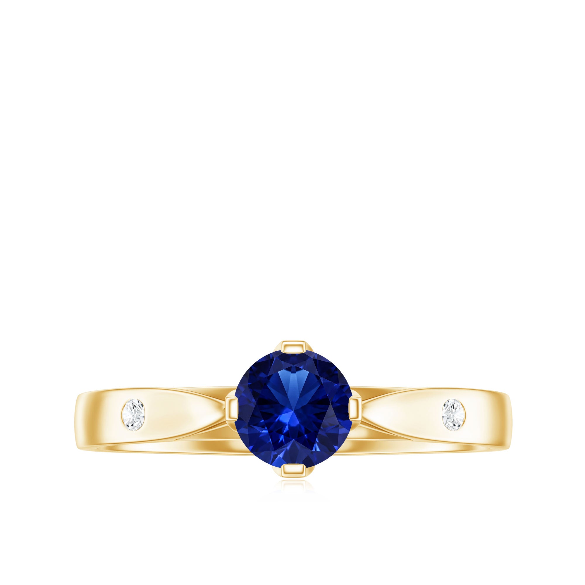 Certified 0.6 Carat Lab Grown Blue Sapphire Promise Ring with Diamond AAAA - Rosec Jewels