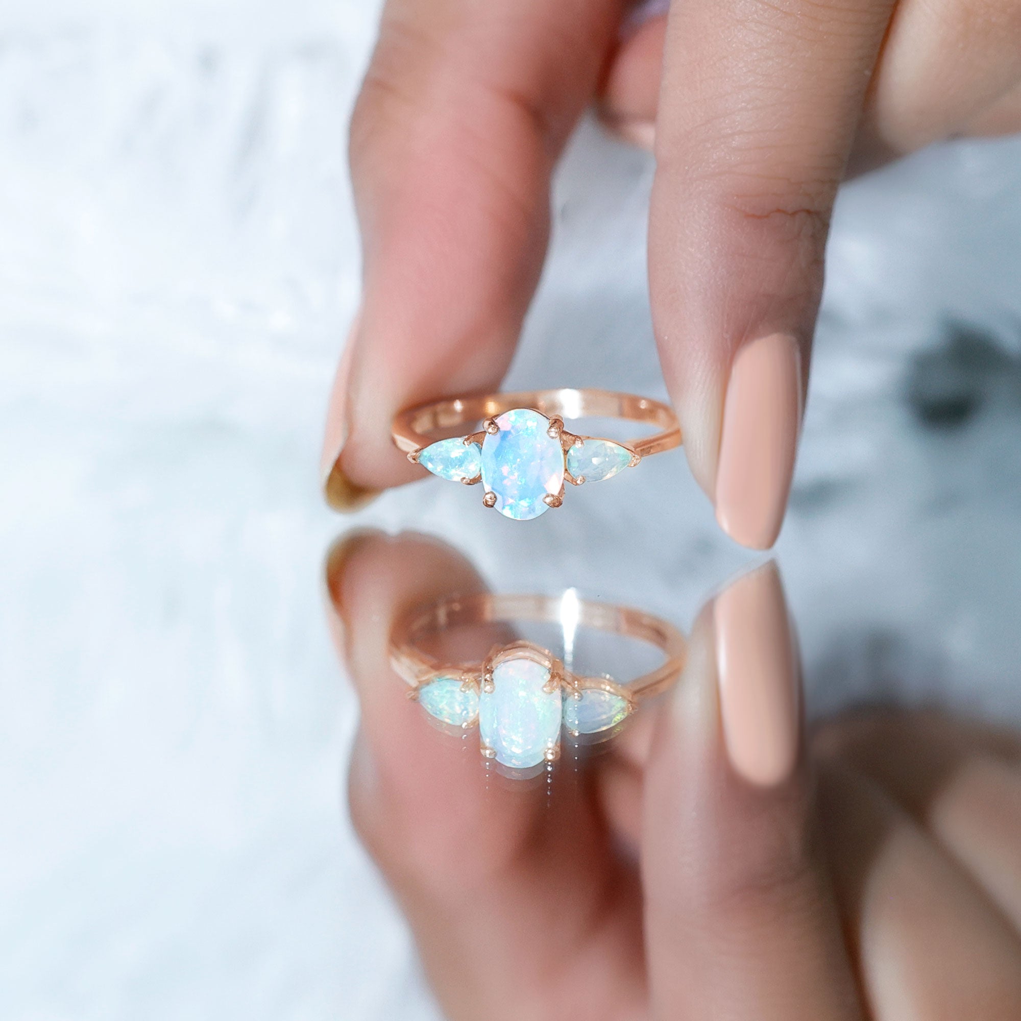 Natural Ethiopian Opal 3 Stone Engagement Ring With Certificate AAA - Rosec Jewels