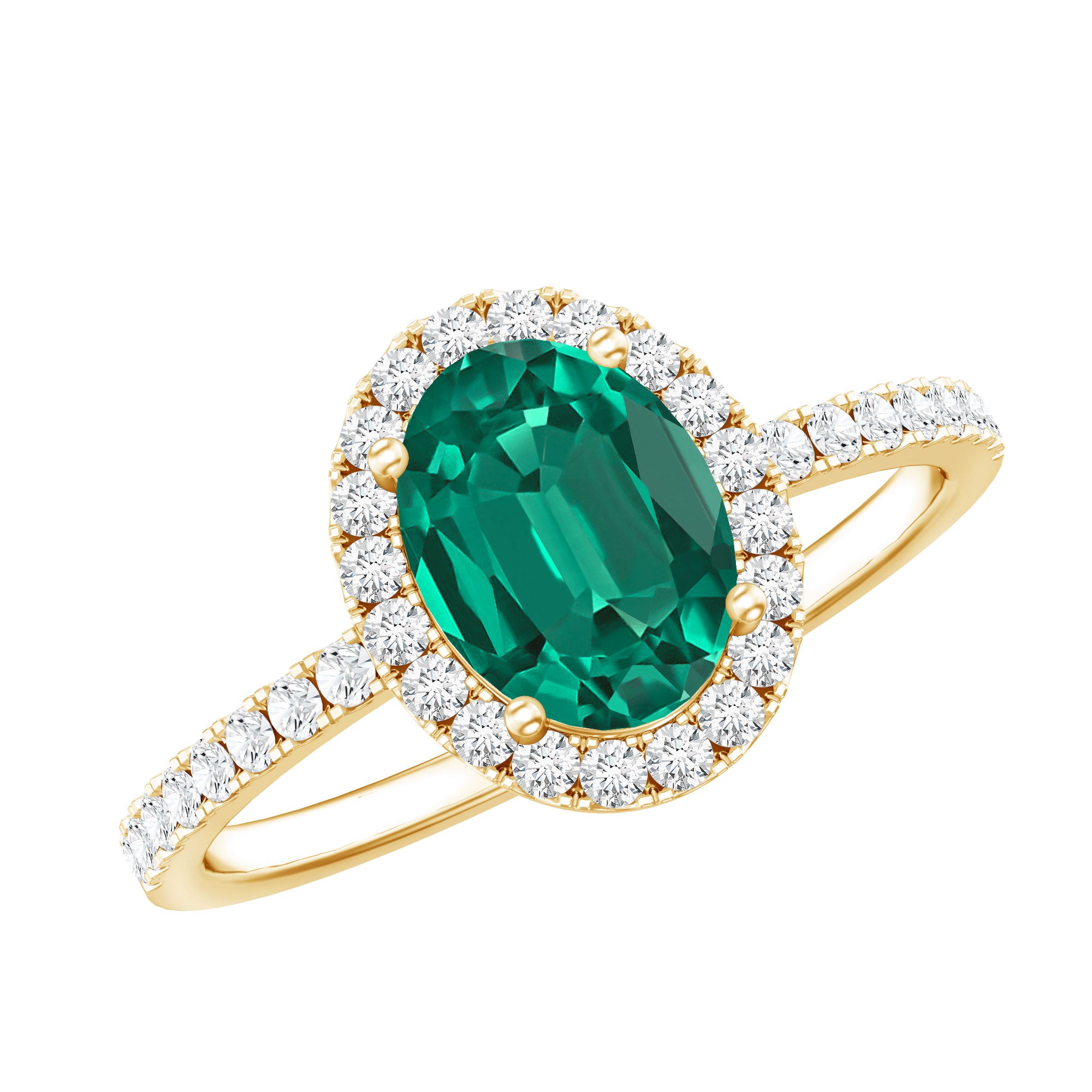 Classic Lab Grown Emerald Oval Engagement Ring with Diamond Halo AAAA - Rosec Jewels