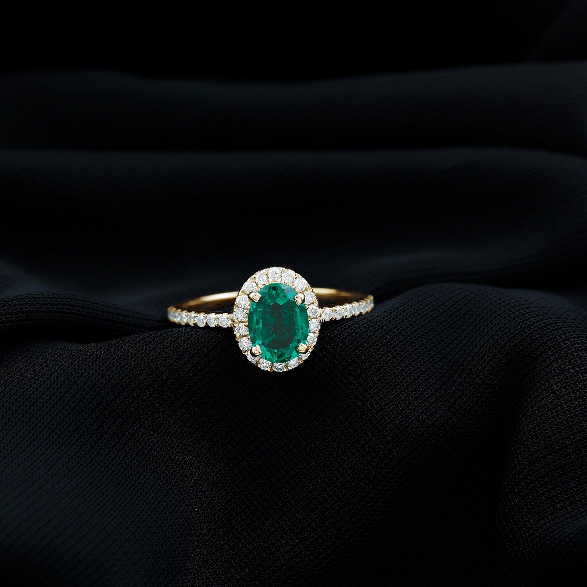 Classic Lab Grown Emerald Oval Engagement Ring with Diamond Halo AAAA - Rosec Jewels