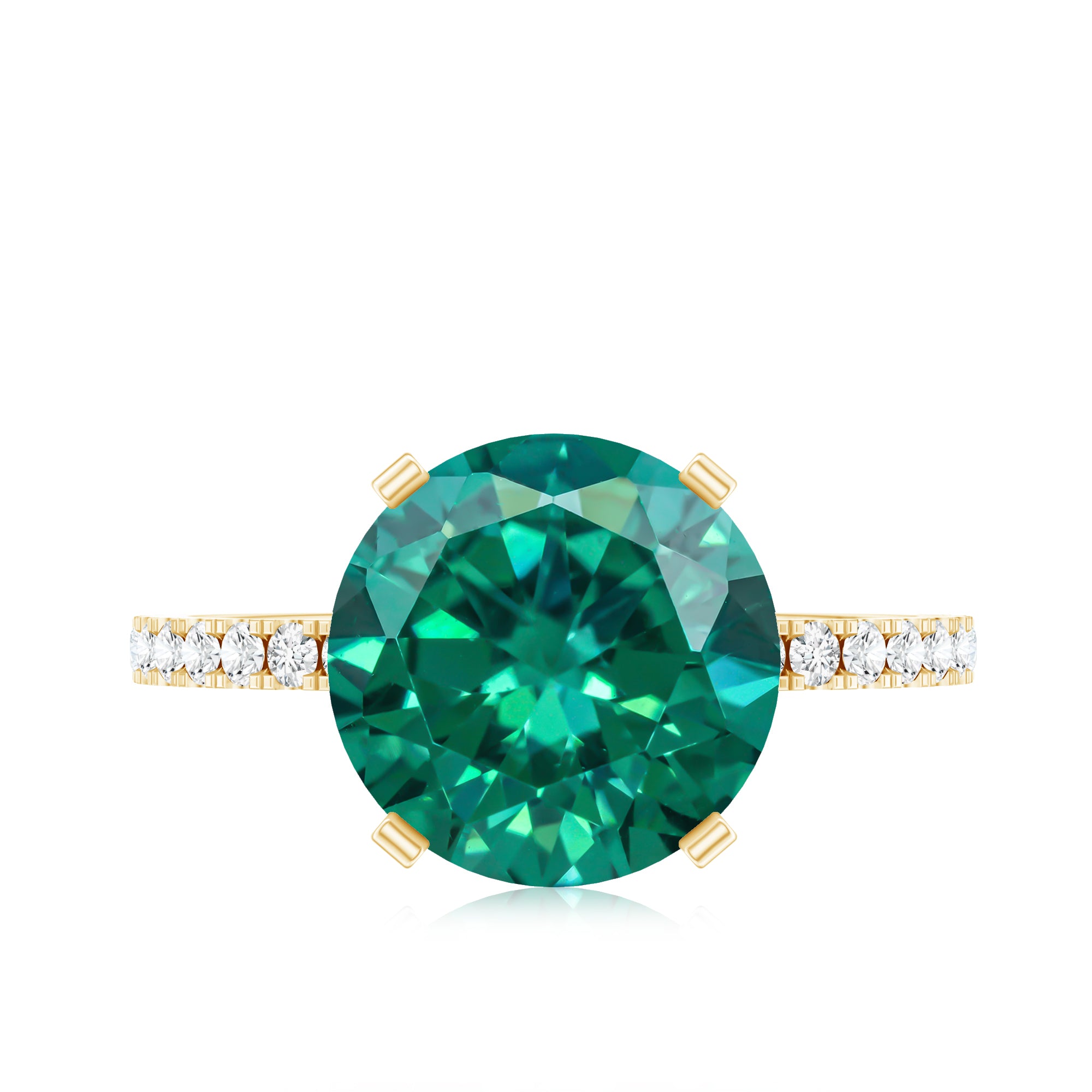 Certified 10 mm Lab Grown Emerald Huge Engagement Ring with Diamond AAAA - Rosec Jewels
