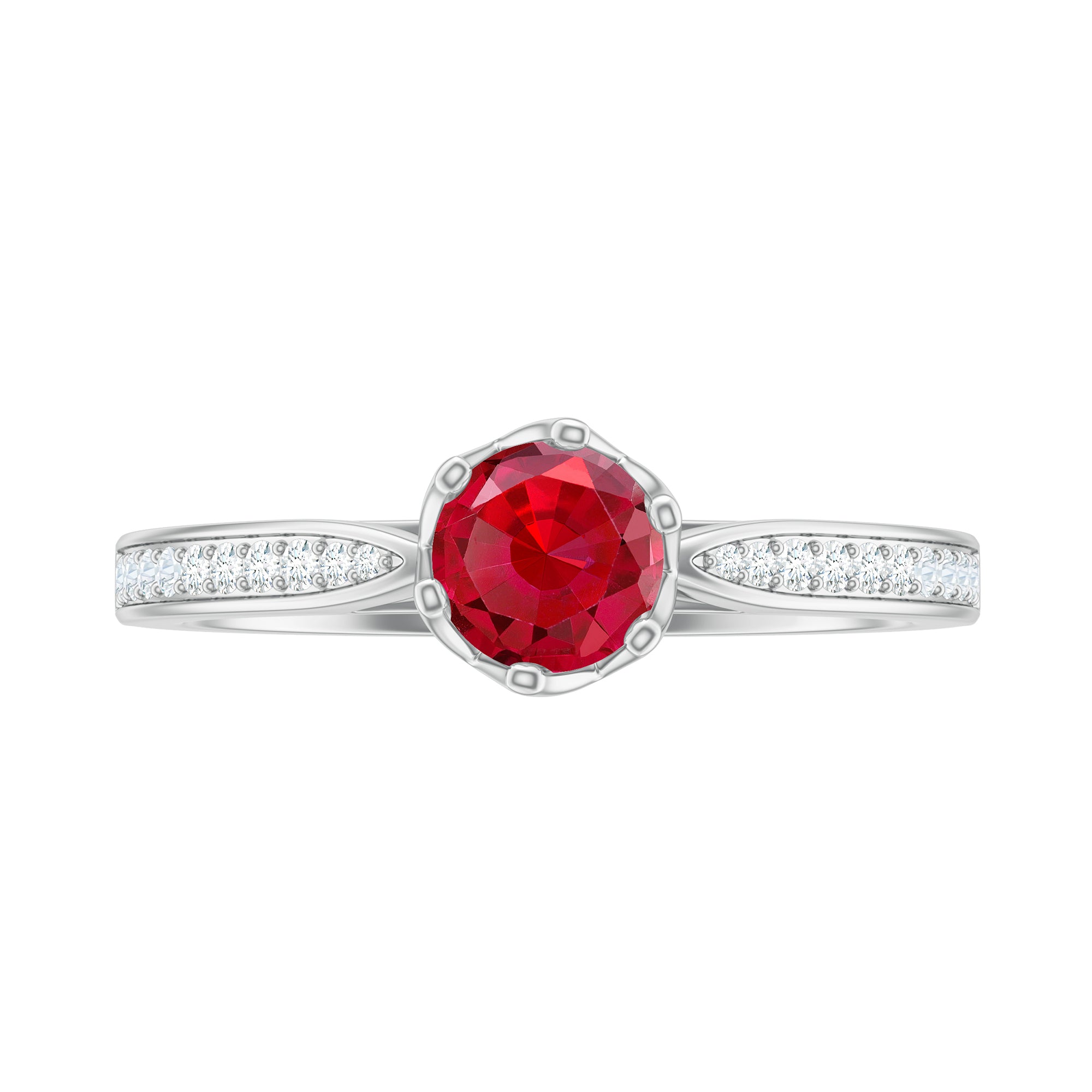 Rosec Jewels-1 CT Round Shape Created Ruby Solitaire Engagement Ring with Diamond