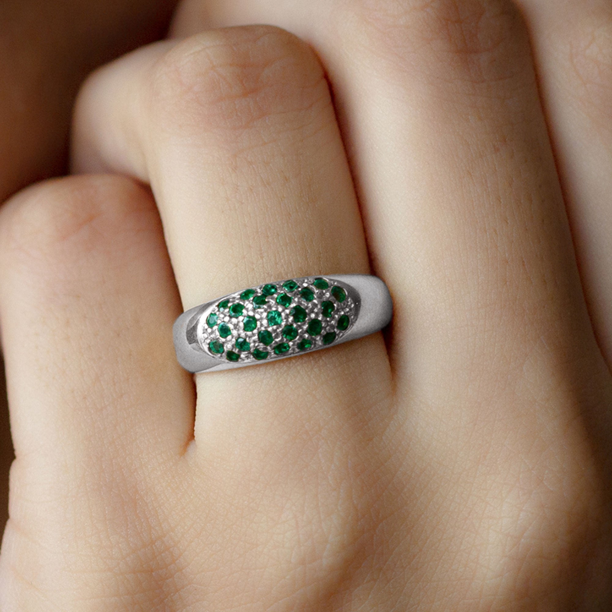 Natural Emerald Thick Band Ring with Certificate AAA - Rosec Jewels