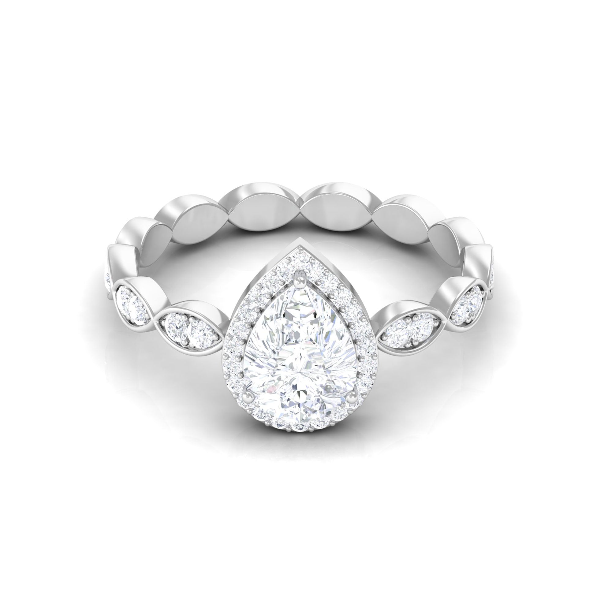 Classic Zircon Teardrop Engagement Ring with Side Stones