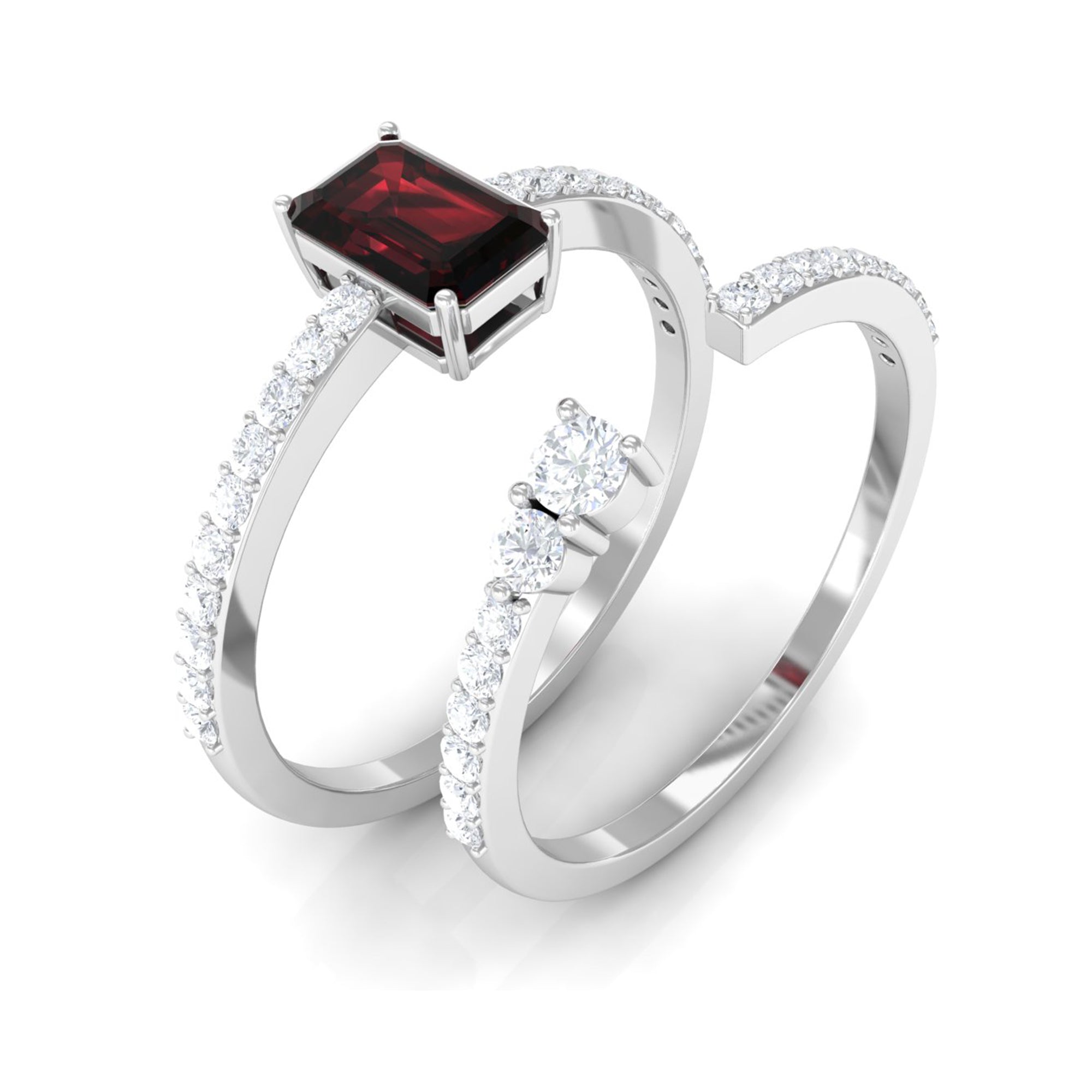 Real Garnet Diamond Emerald Cut Engagement Ring with Enhancer AAA - Rosec Jewels