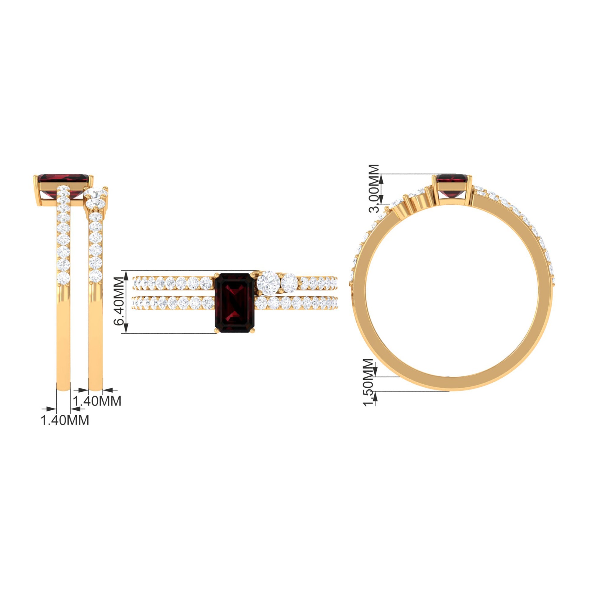 Real Garnet Diamond Emerald Cut Engagement Ring with Enhancer AAA - Rosec Jewels