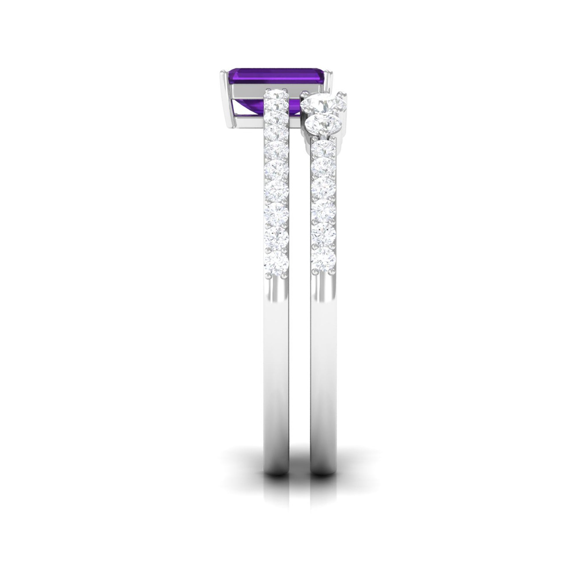 Natural 1.4 Carat Emerald Cut Amethyst Diamond Wedding Bridal Ring Set AAA - Rosec Jewels