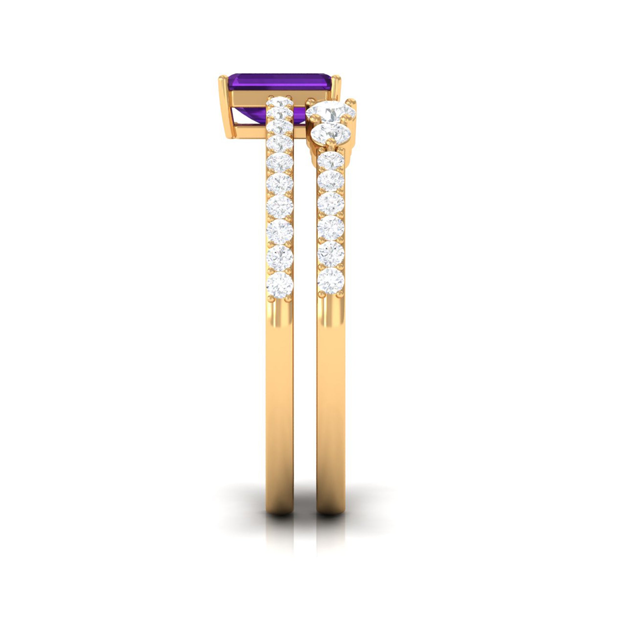Natural 1.4 Carat Emerald Cut Amethyst Diamond Wedding Bridal Ring Set AAA - Rosec Jewels