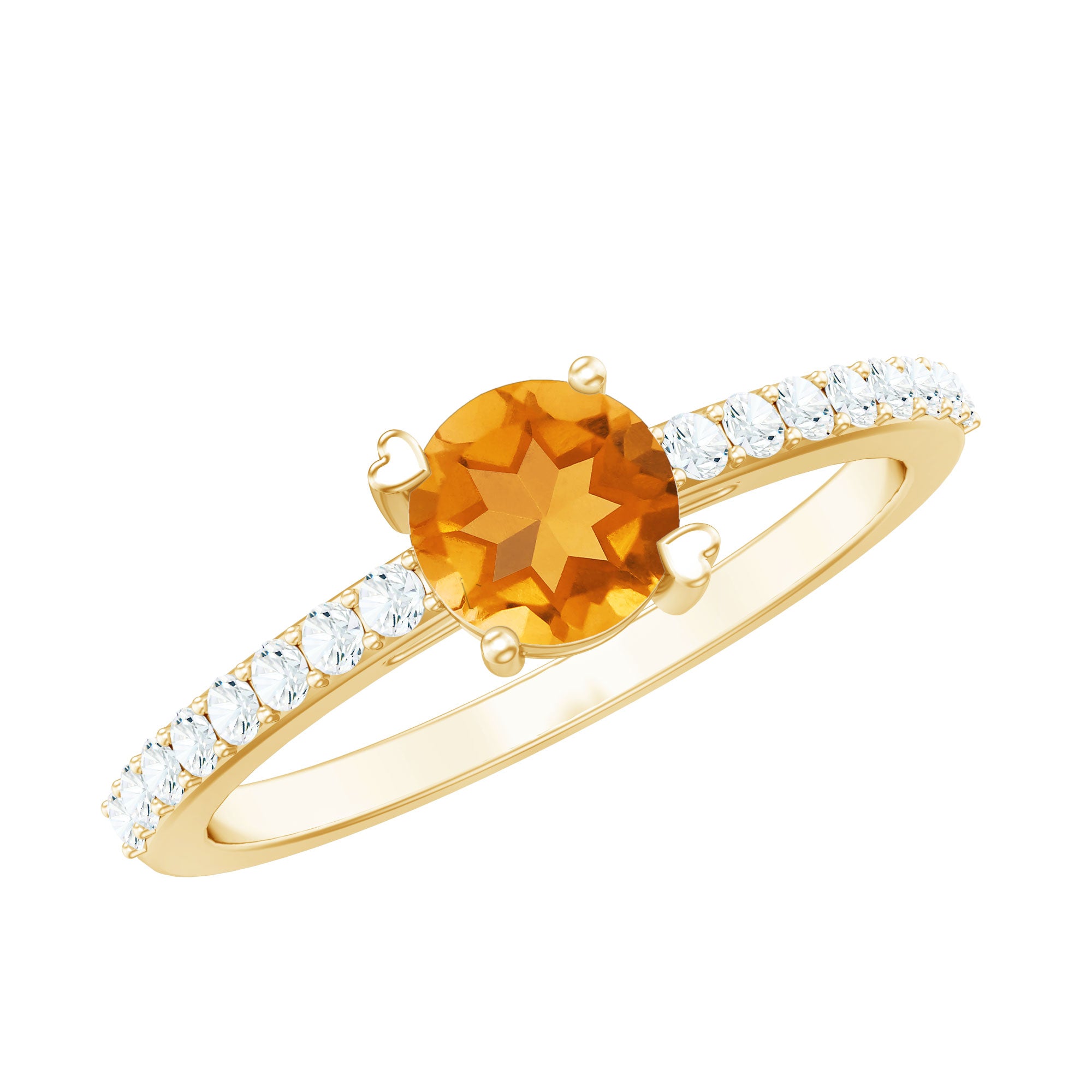 Natural Citrine Promise Ring with Diamond AAA - Rosec Jewels