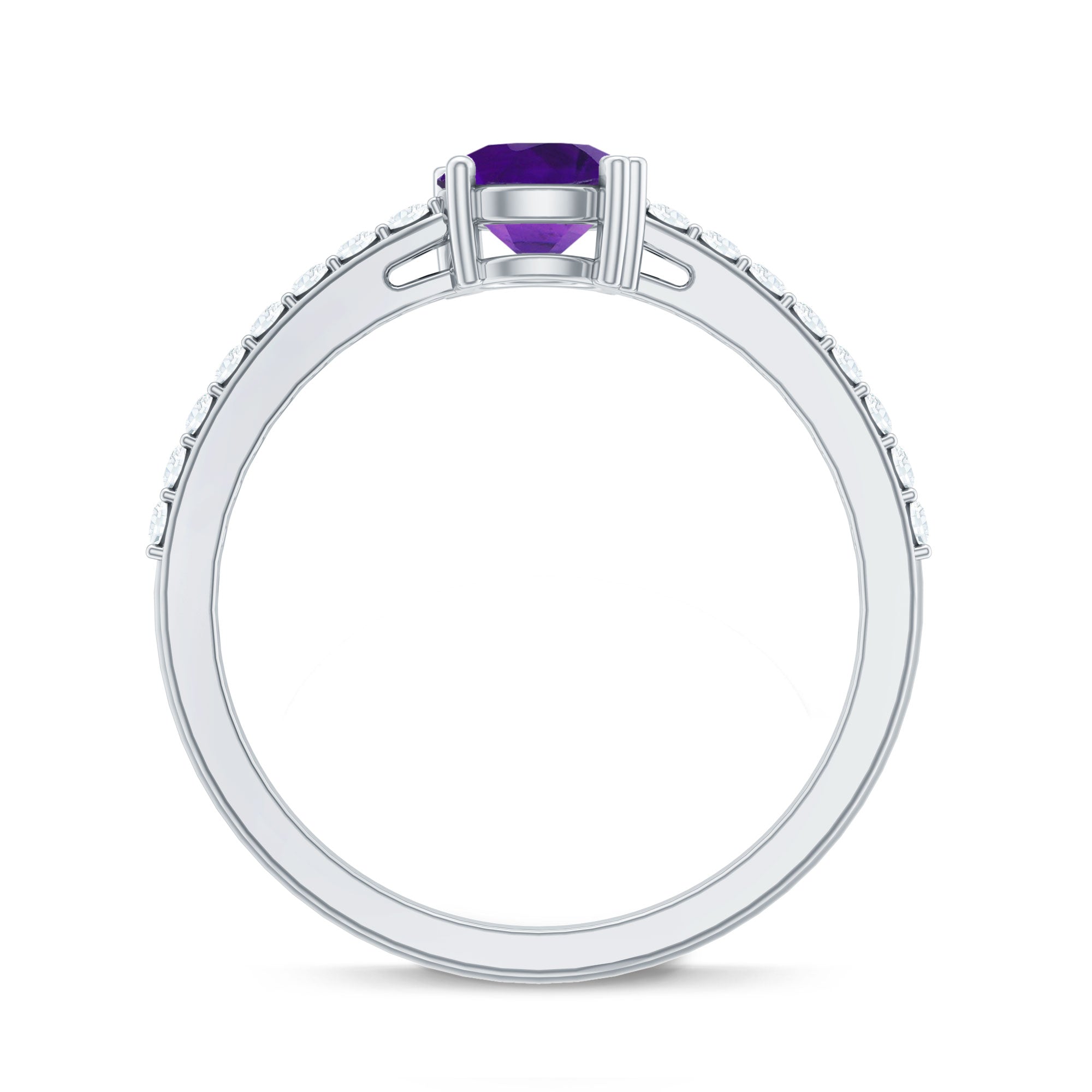 Rosec Jewels-Genuine Amethyst Promise Ring with Diamond for Women
