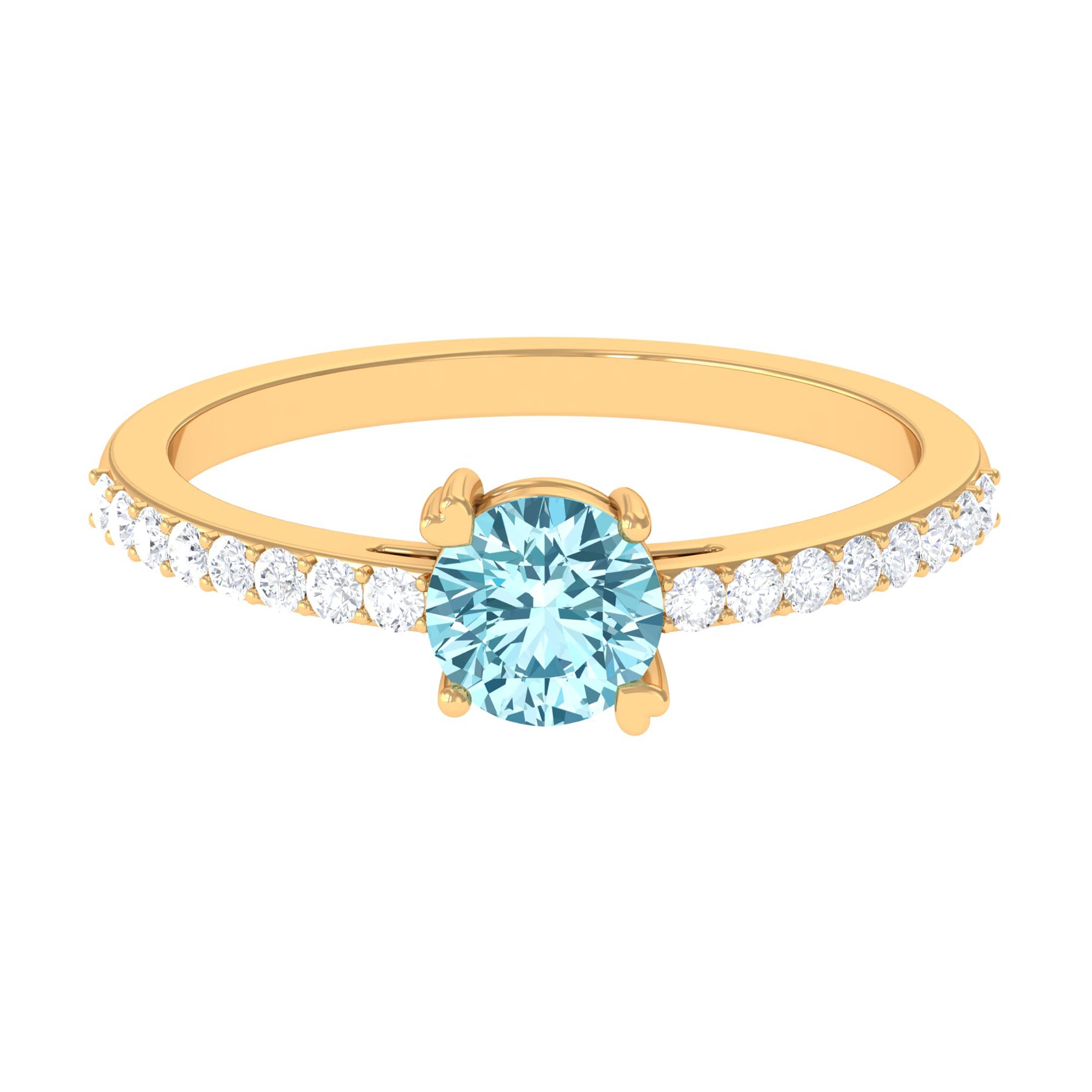 Designer Set Aquamarine Solitaire Engagement Ring with Diamond AAA - Rosec Jewels