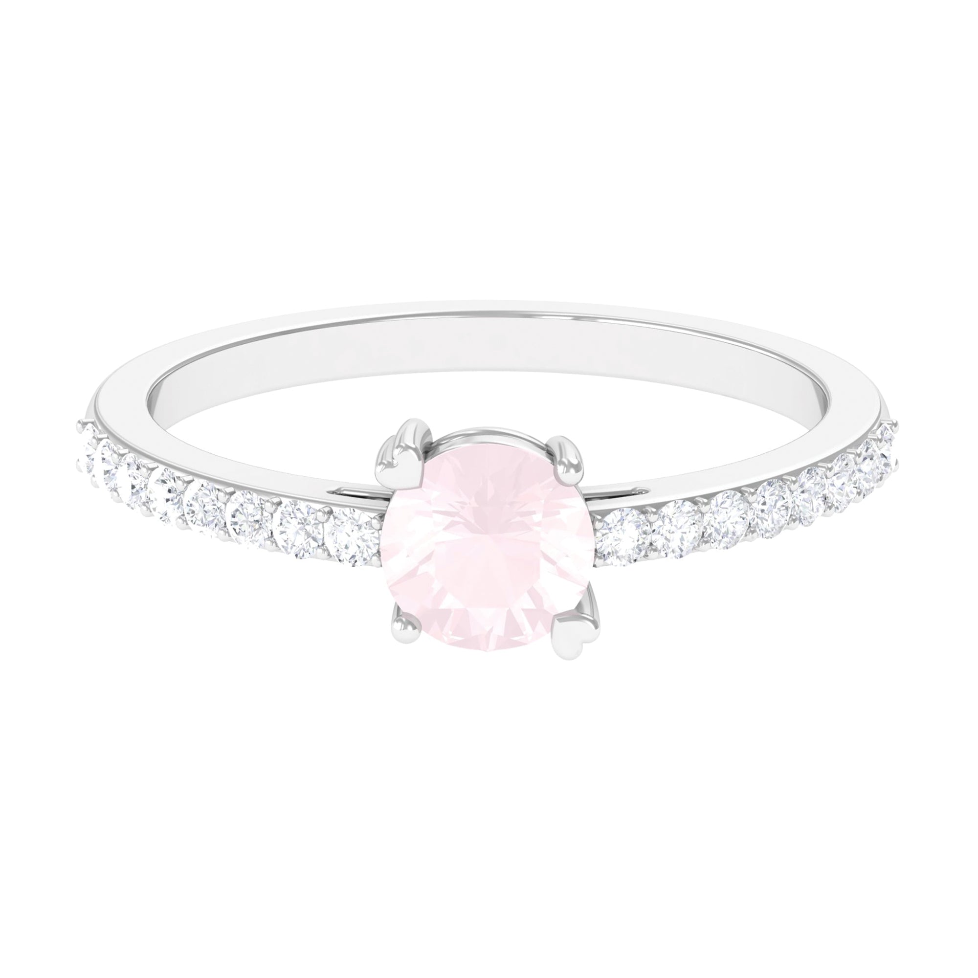 1 CT Rose Quartz Solitaire Promise Ring with Diamond Accent