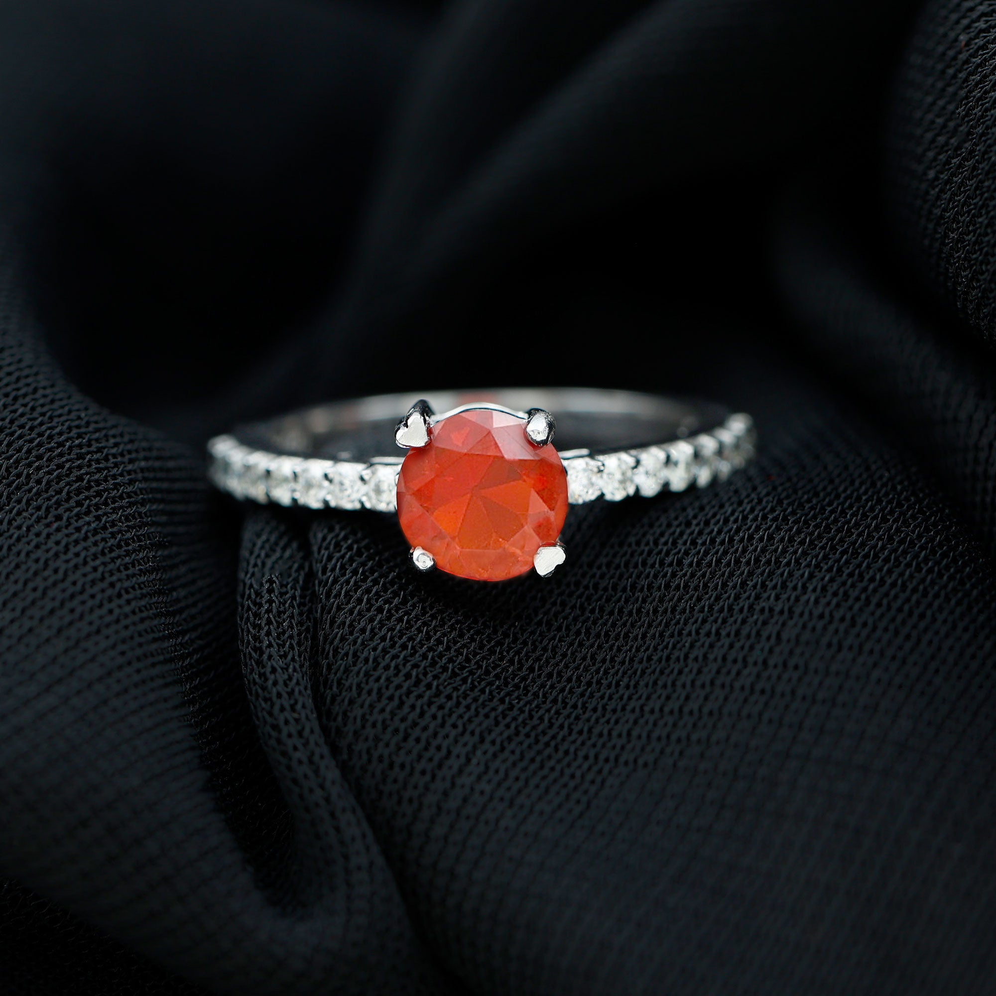 Designer Fire Opal Promise Ring with Diamond AAA - Rosec Jewels