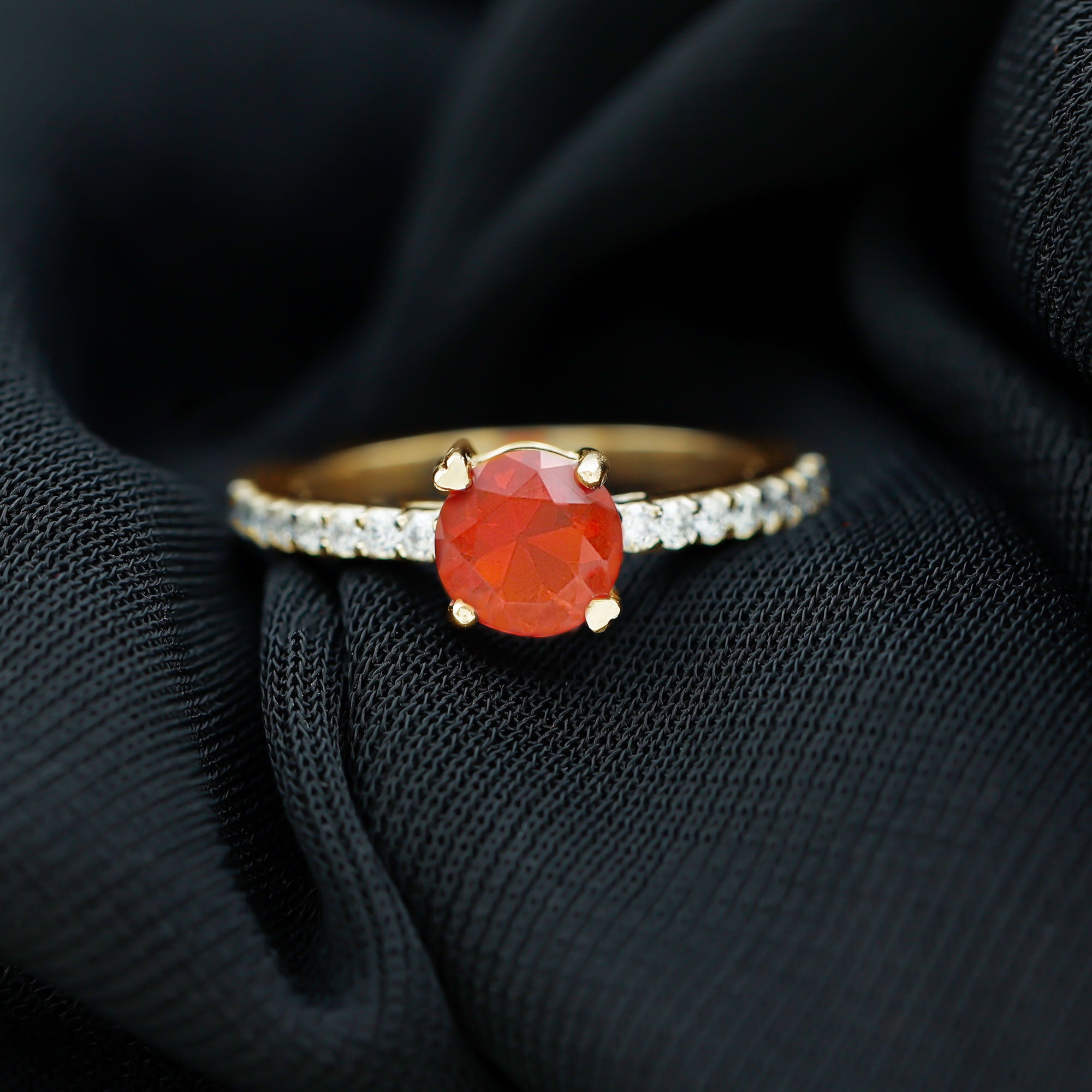 Designer Fire Opal Promise Ring with Diamond AAA - Rosec Jewels