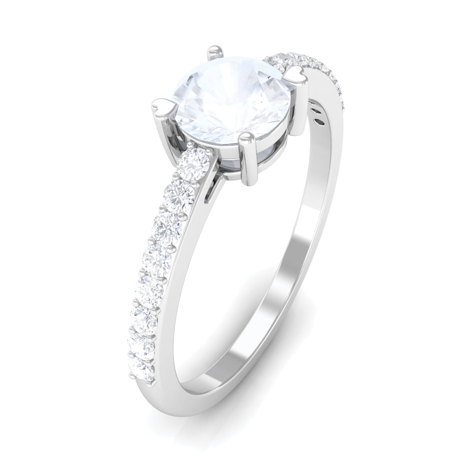 Natural Moonstone Solitaire Promise Ring with Diamond AAA - Rosec Jewels