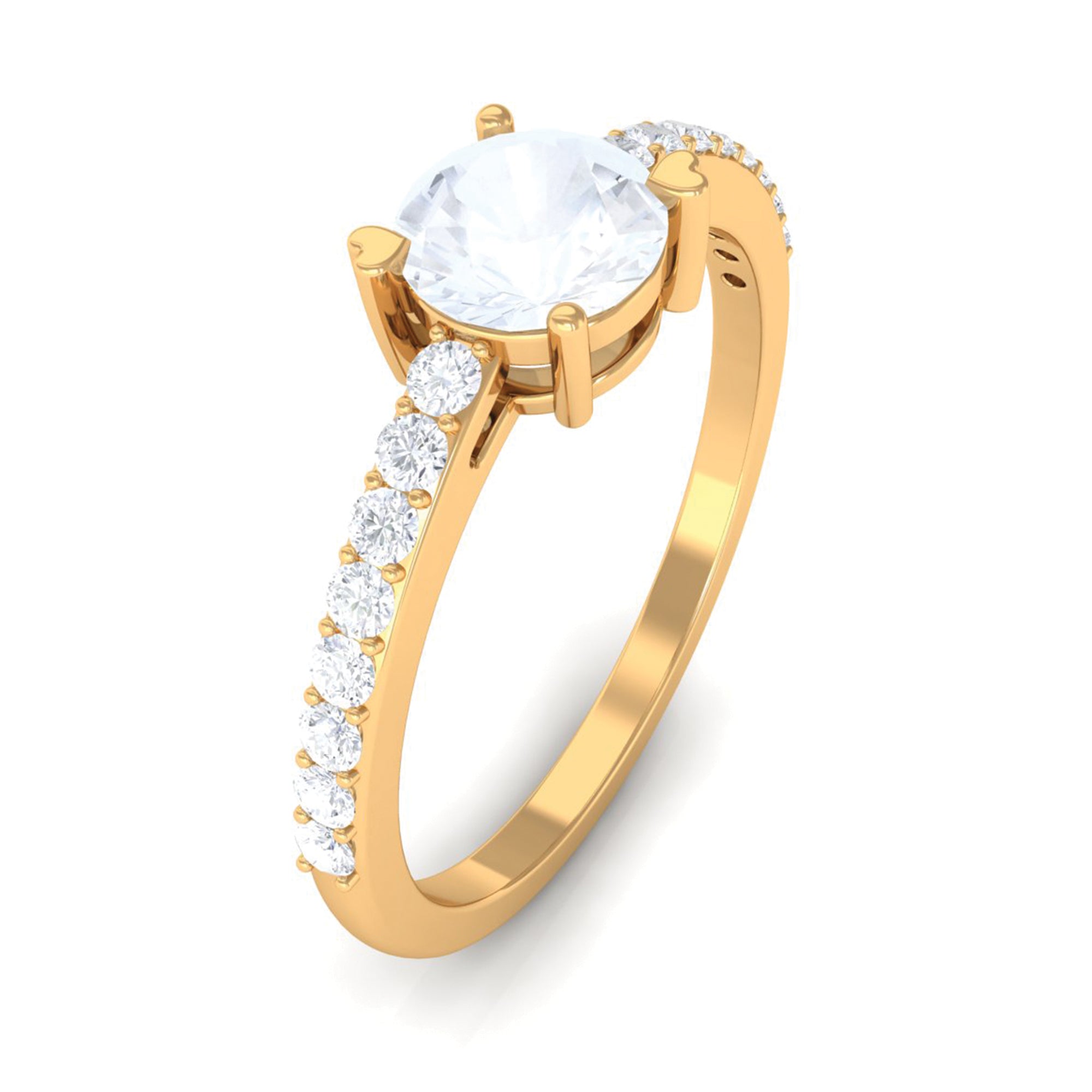 Natural Moonstone Solitaire Promise Ring with Diamond AAA - Rosec Jewels