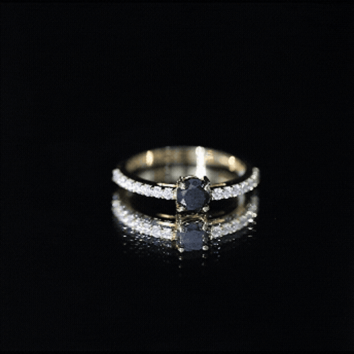 Rosec Jewels-Round Black Onyx Promise Ring with Diamond Side Stones