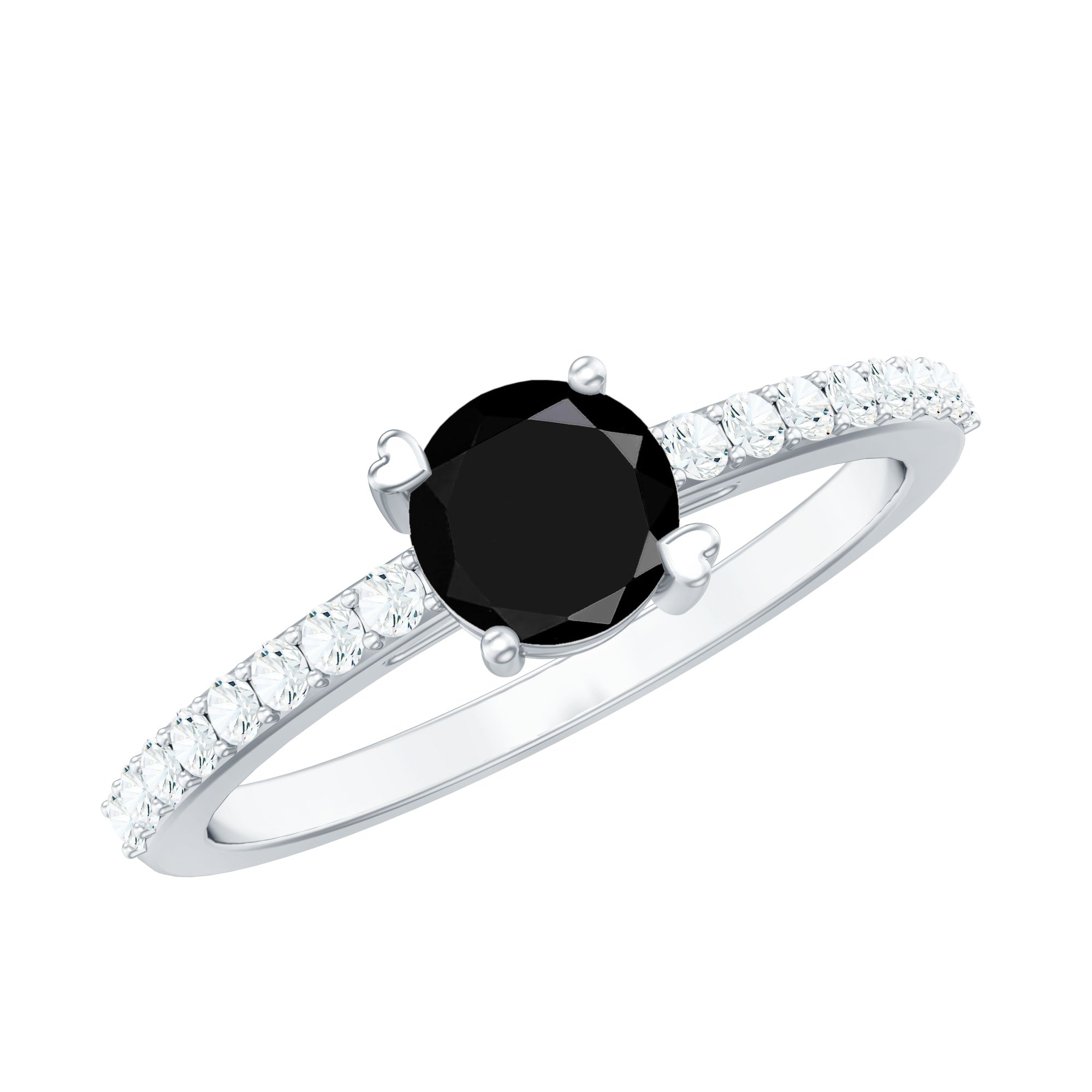 Round Black Onyx Promise Ring with Diamond Side Stones