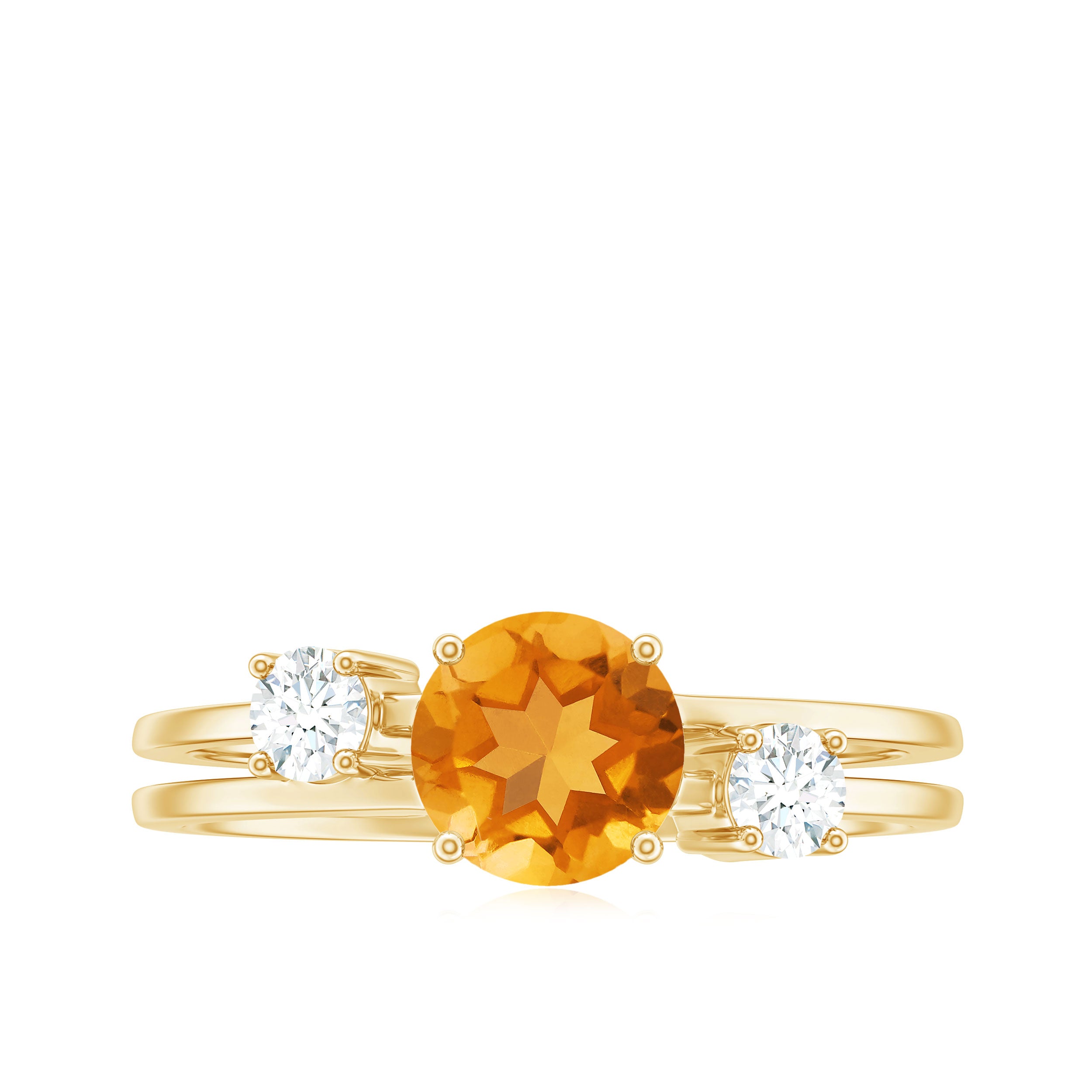 Real Citrine Diamond Double Band Engagement Ring AAA - Rosec Jewels