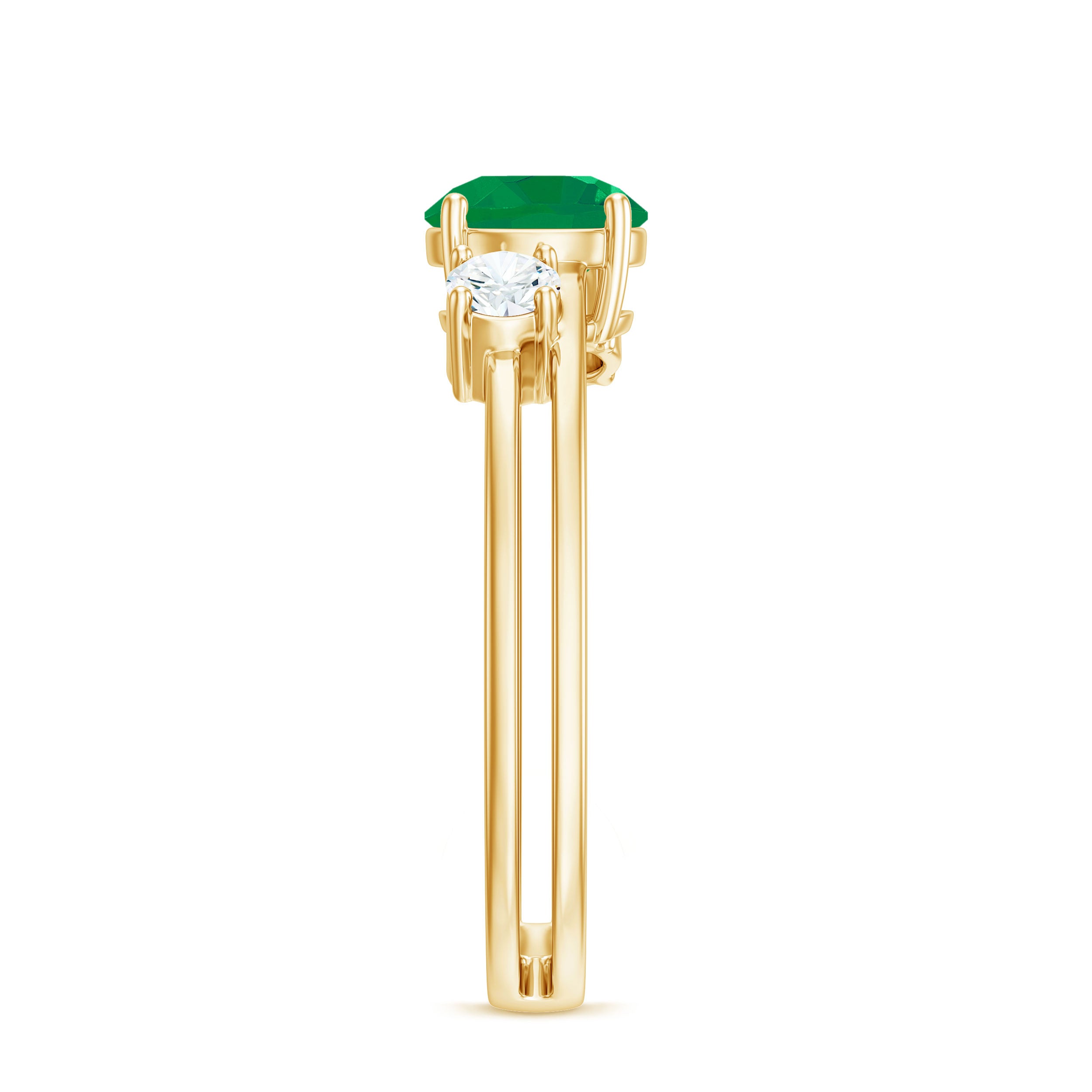 Natural Emerald Diamond Three Stone Engagement Ring AAA - Rosec Jewels