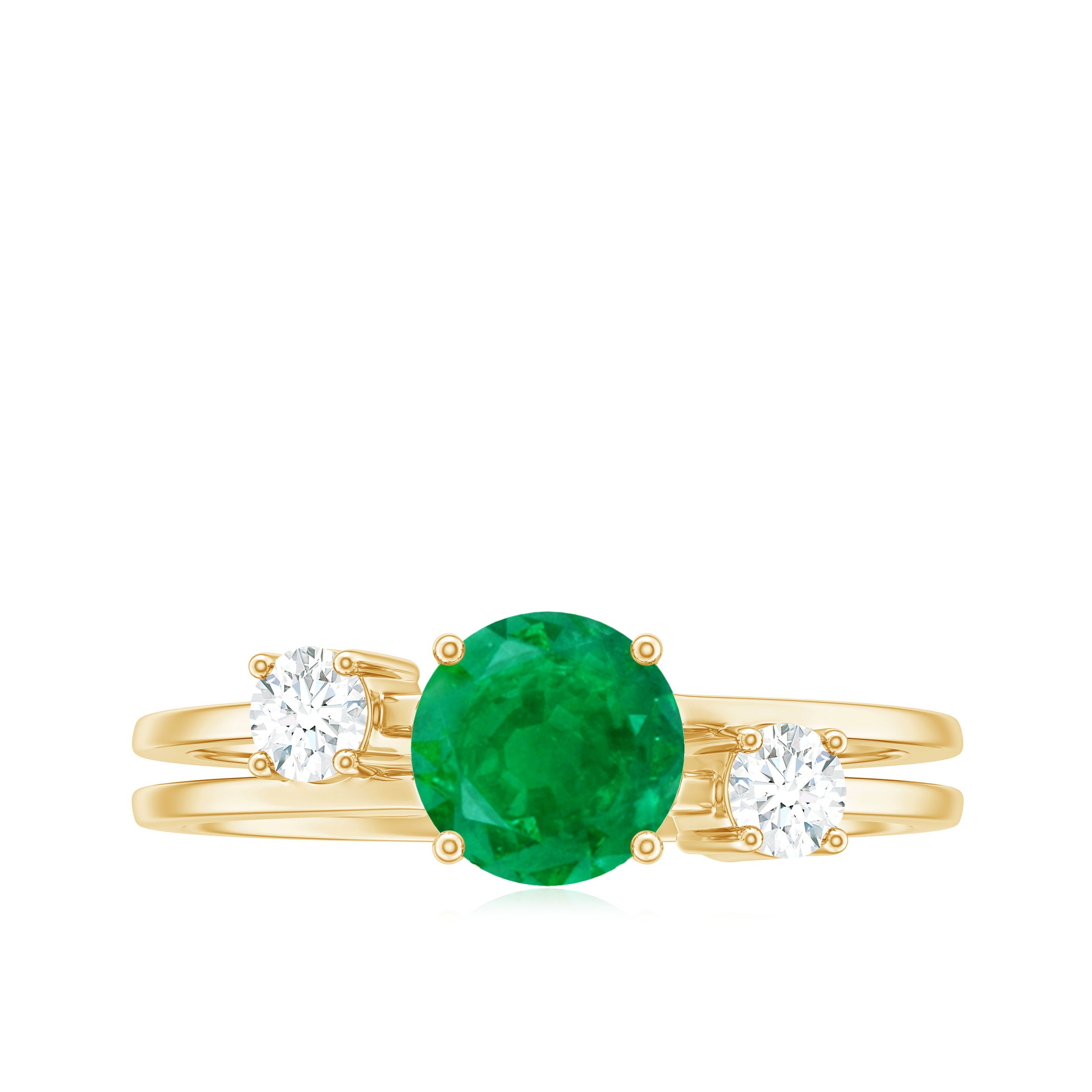 Natural Emerald Diamond Three Stone Engagement Ring AAA - Rosec Jewels