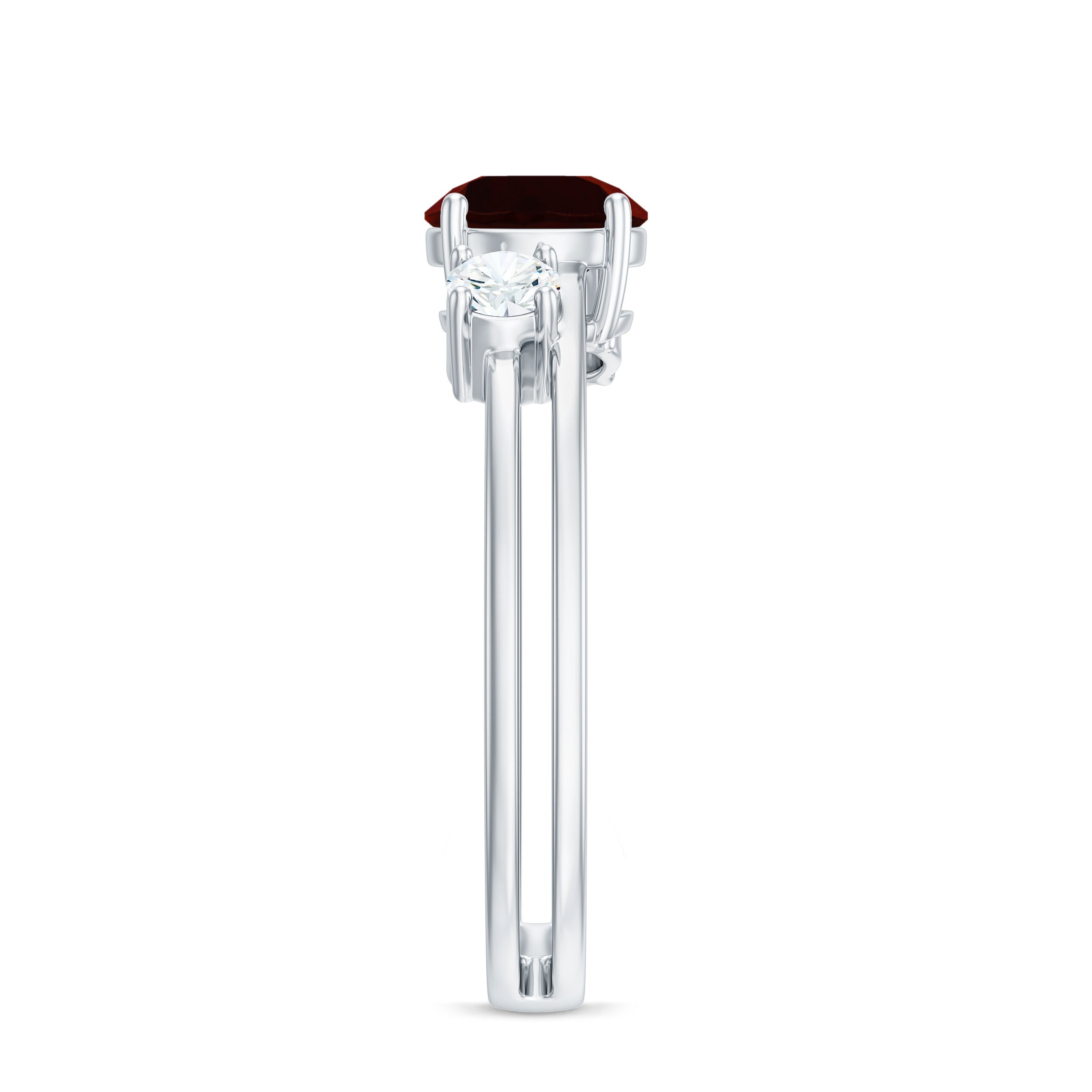 Genuine 8mm Garnet Diamond Double Band Engagement Ring AAA - Rosec Jewels