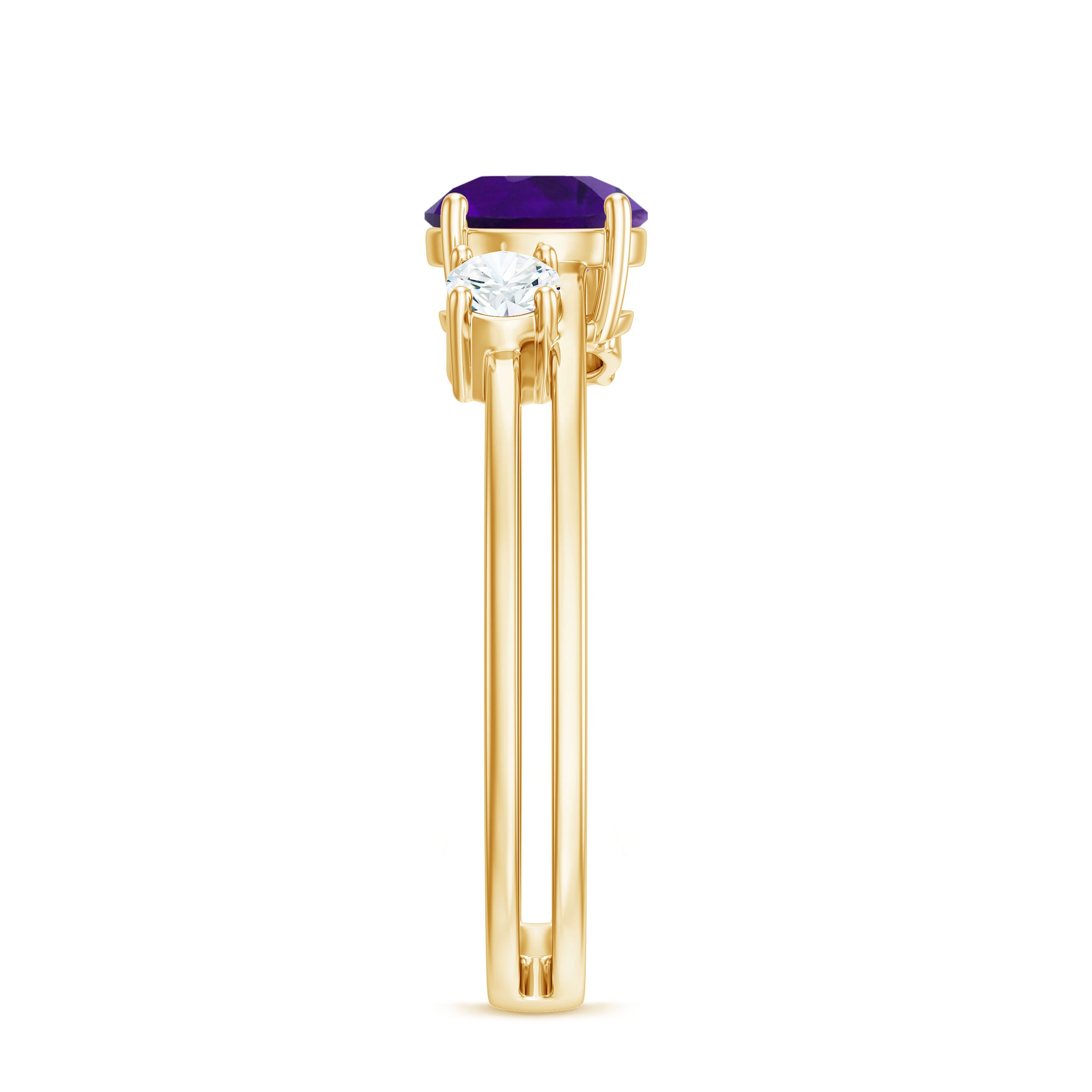 Natural 1.2 Carat Amethyst Double Band Engagement Ring with Diamond AAA - Rosec Jewels