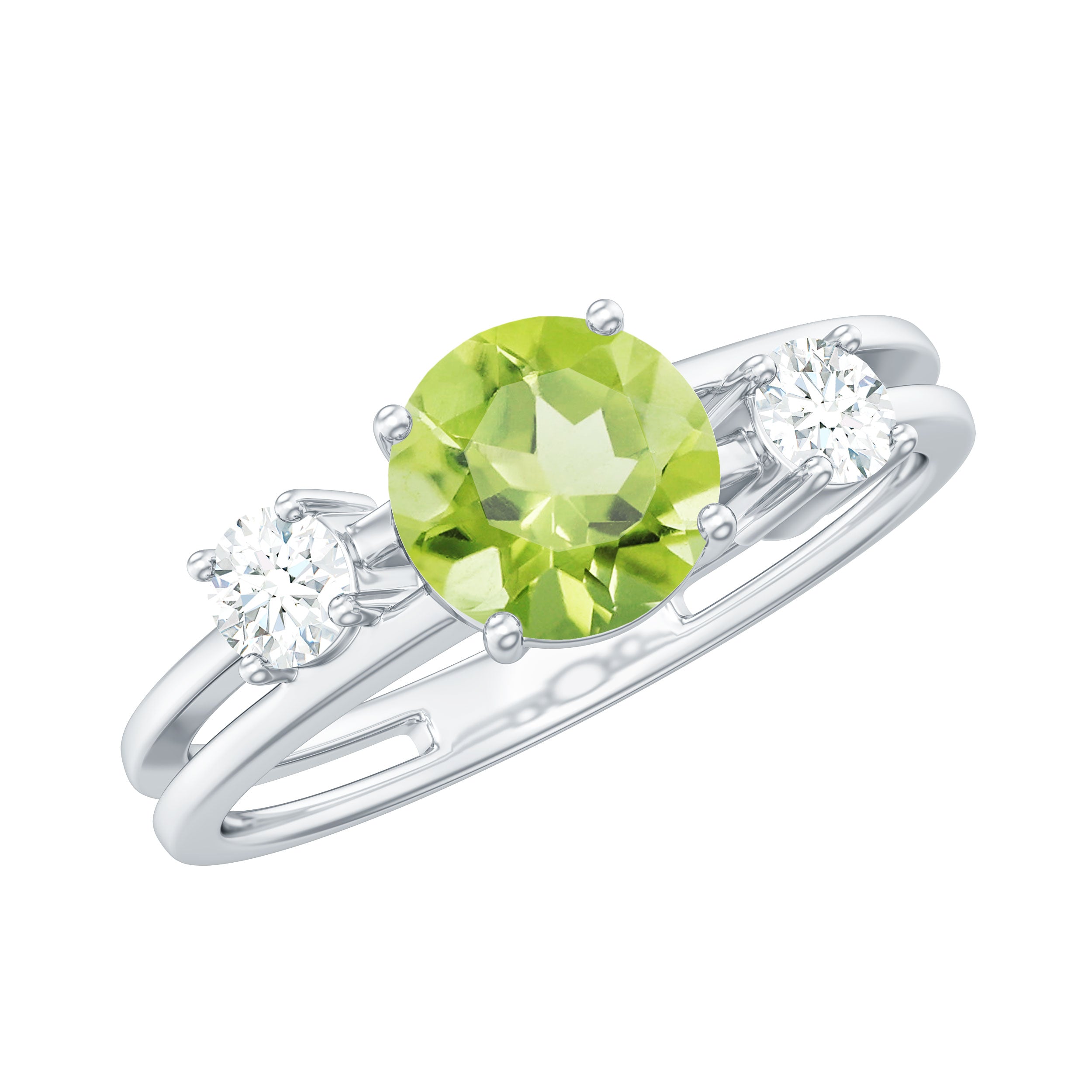 1 CT Peridot Solitaire Double Band Ring with Diamond Stones