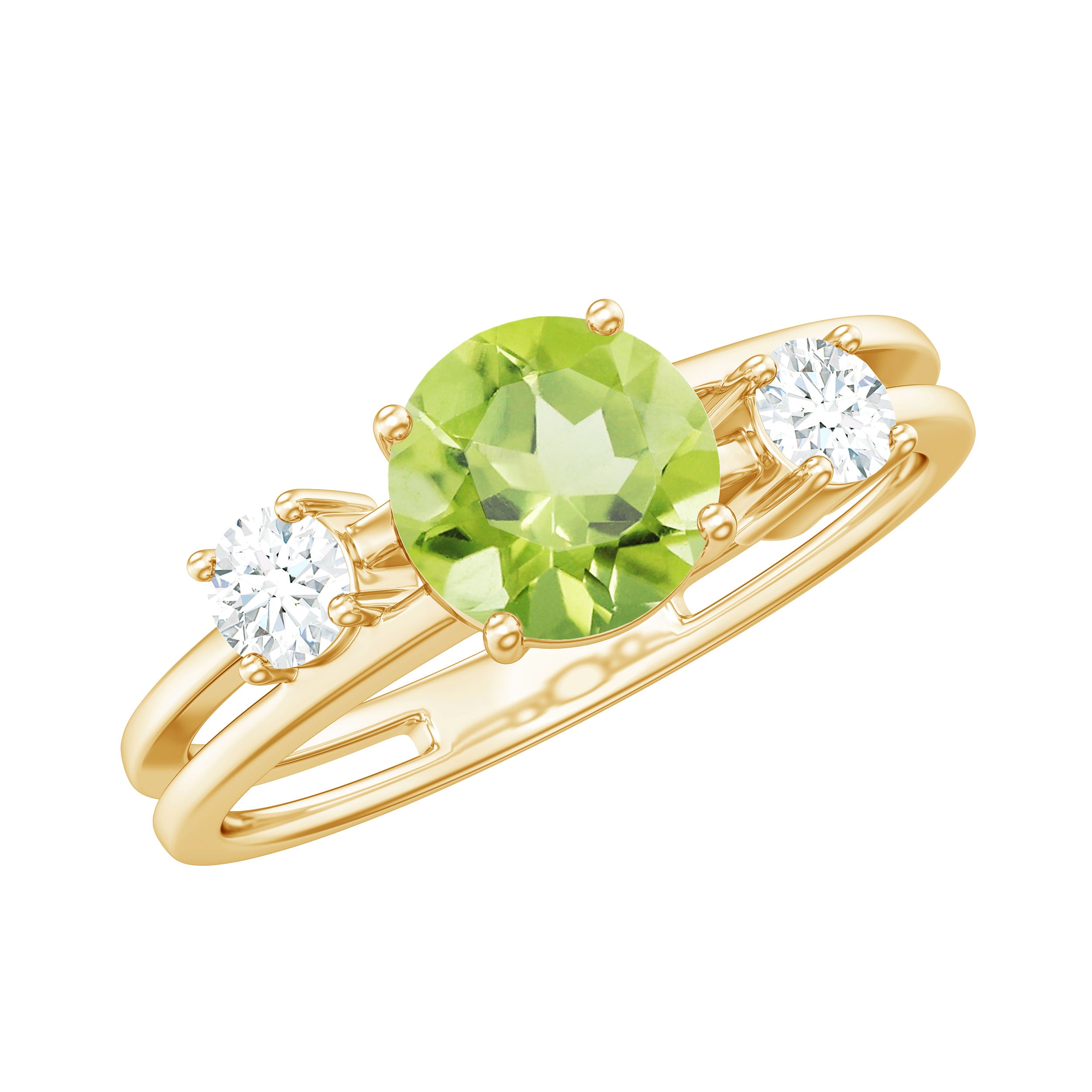 2 Carat Peridot Double Band Engagement Ring with Diamond AAA - Rosec Jewels