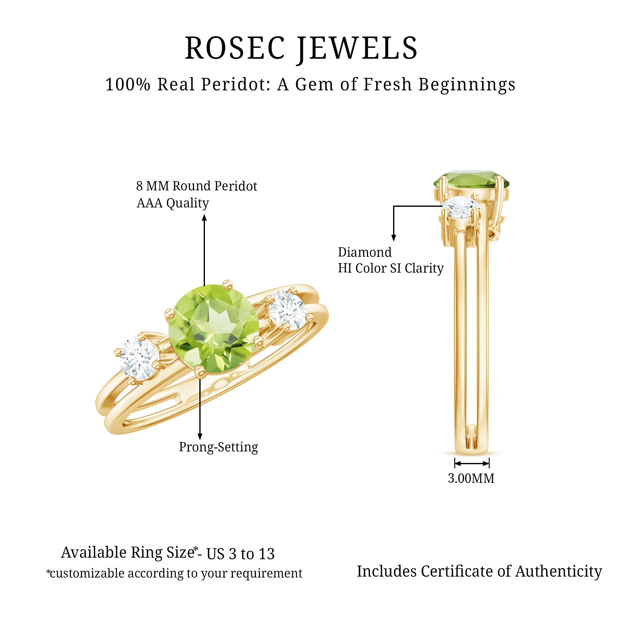 2 Carat Peridot Double Band Engagement Ring with Diamond AAA - Rosec Jewels