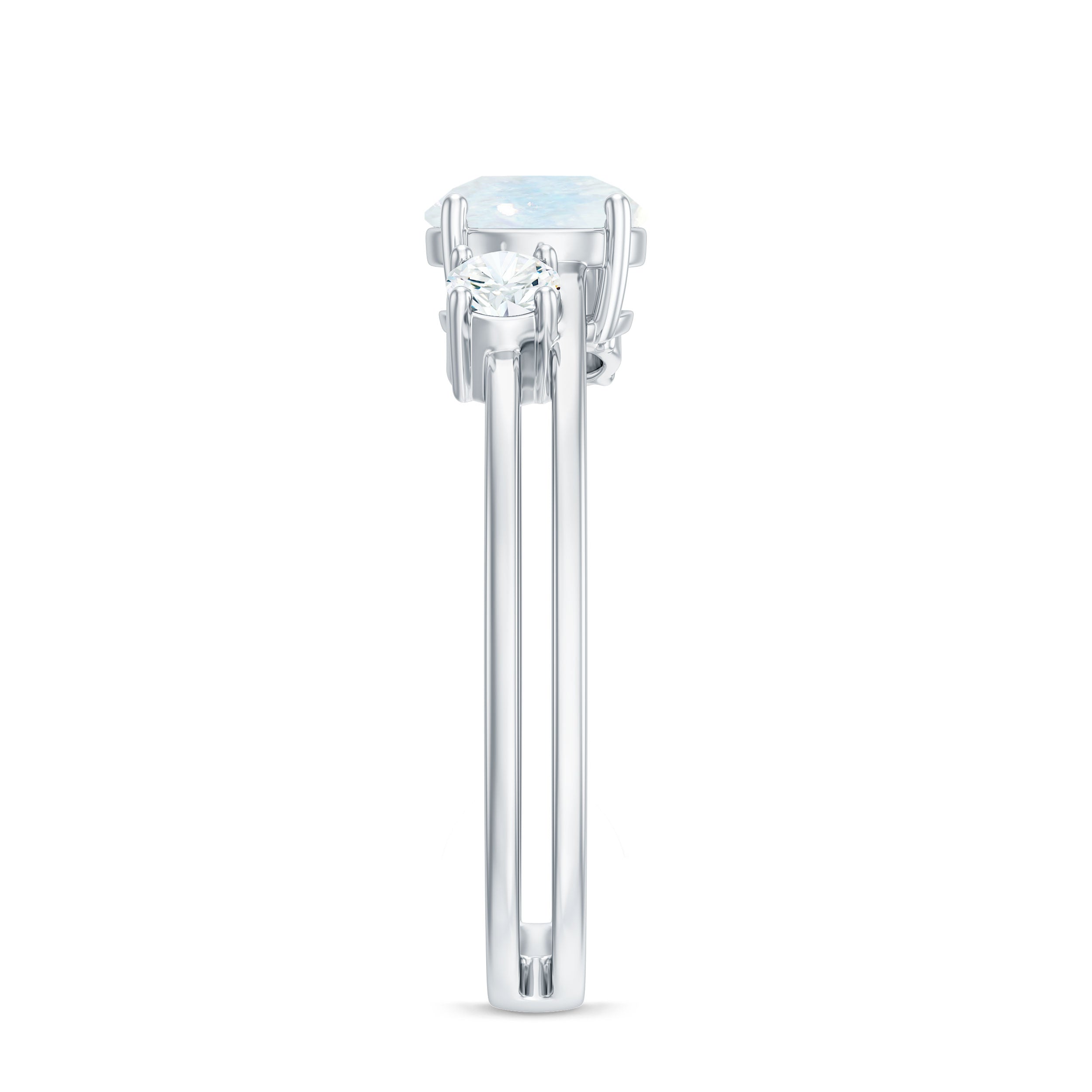 1/2 CT Moonstone Solitaire Double Band Ring with Diamond AAA - Rosec Jewels