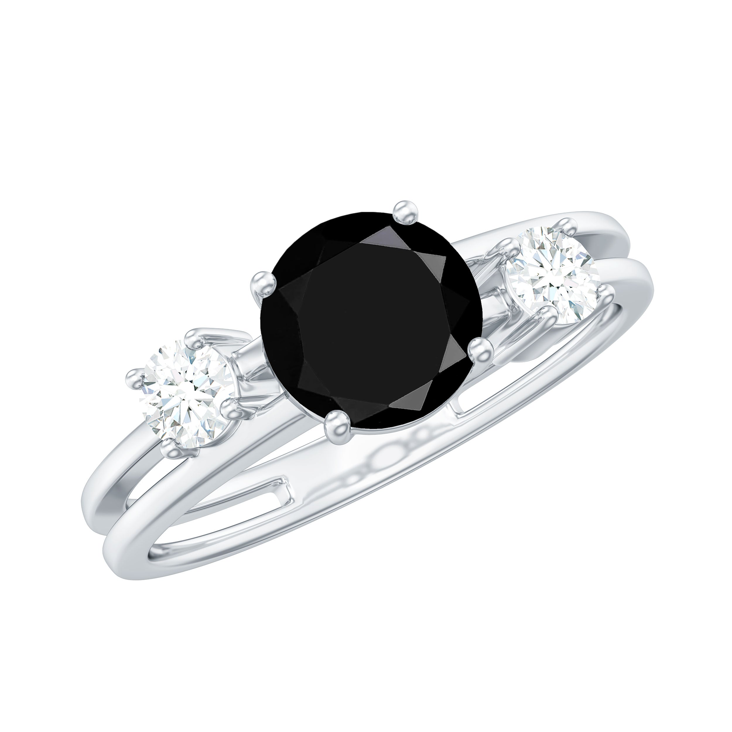 1 CT Solitaire Black Spinel Three Stone Ring with Diamond