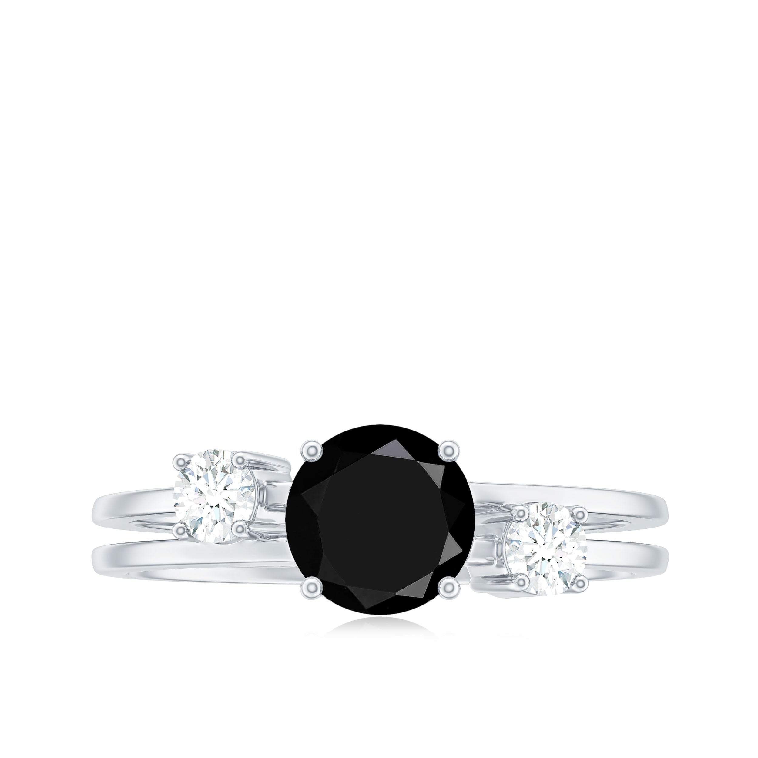 Natural Black Spinel Diamond Double Band Engagement Ring AAA - Rosec Jewels