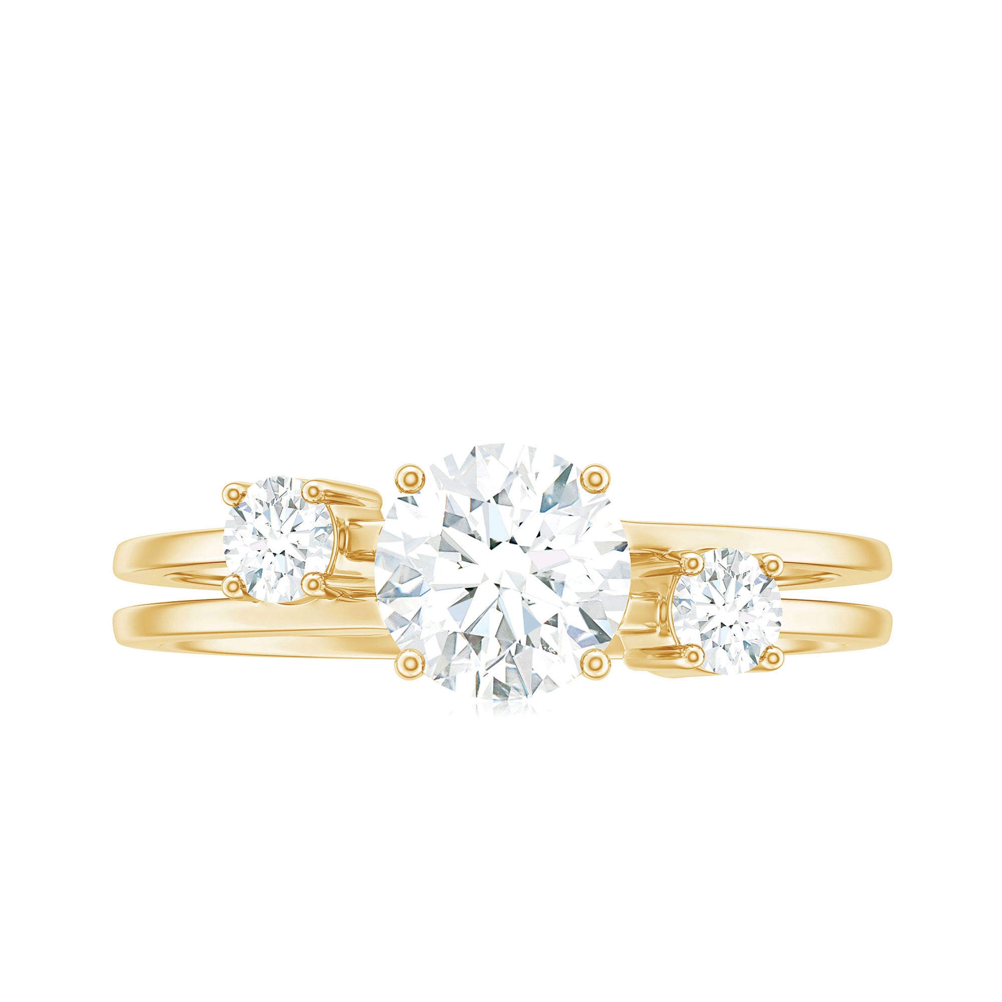 Certified Cubic Zirconia Three Stone Double Band Ring AAAA - Rosec Jewels