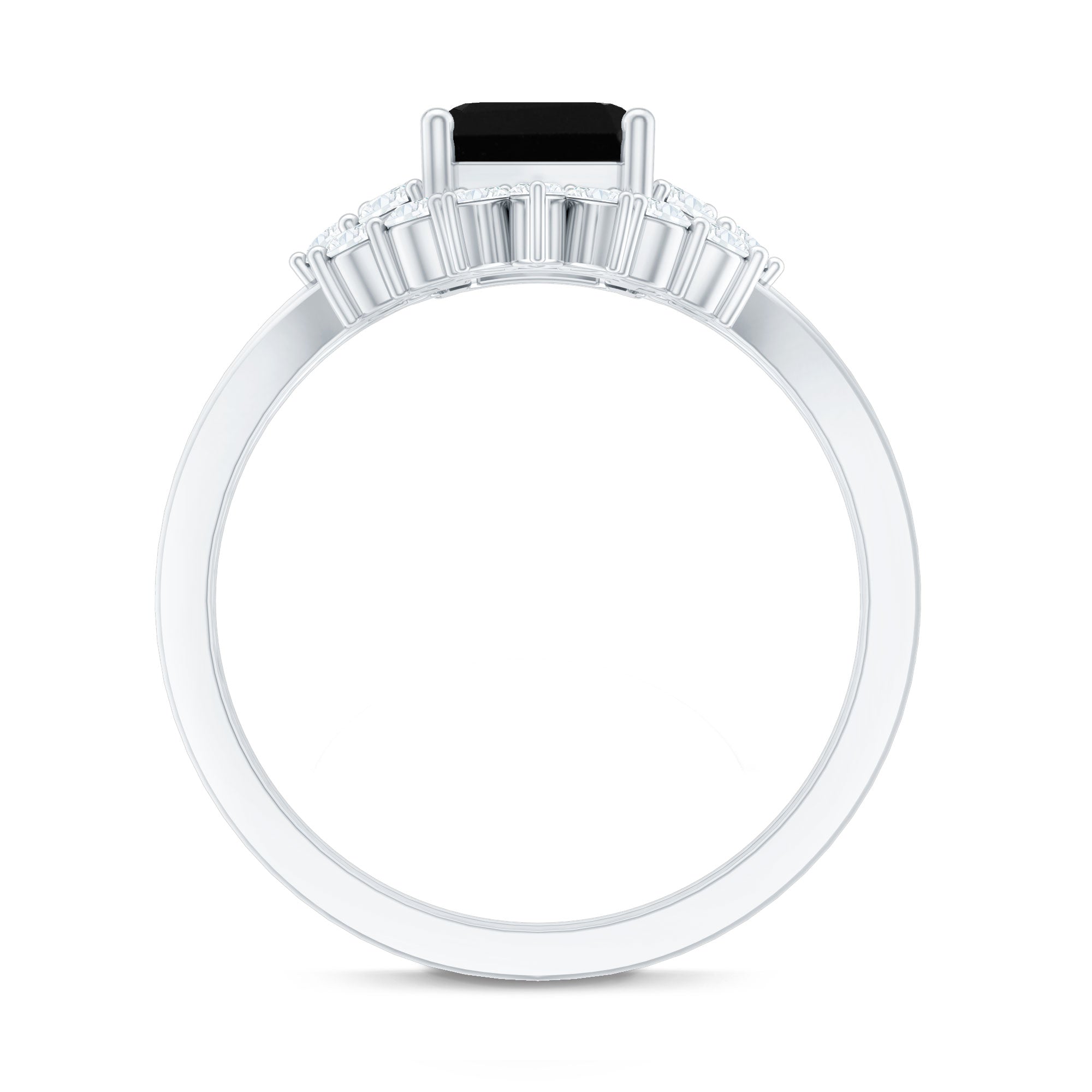 Created Black Diamond Engagement Ring Set with Diamond AAAA ( Synthetic ) - Rosec Jewels