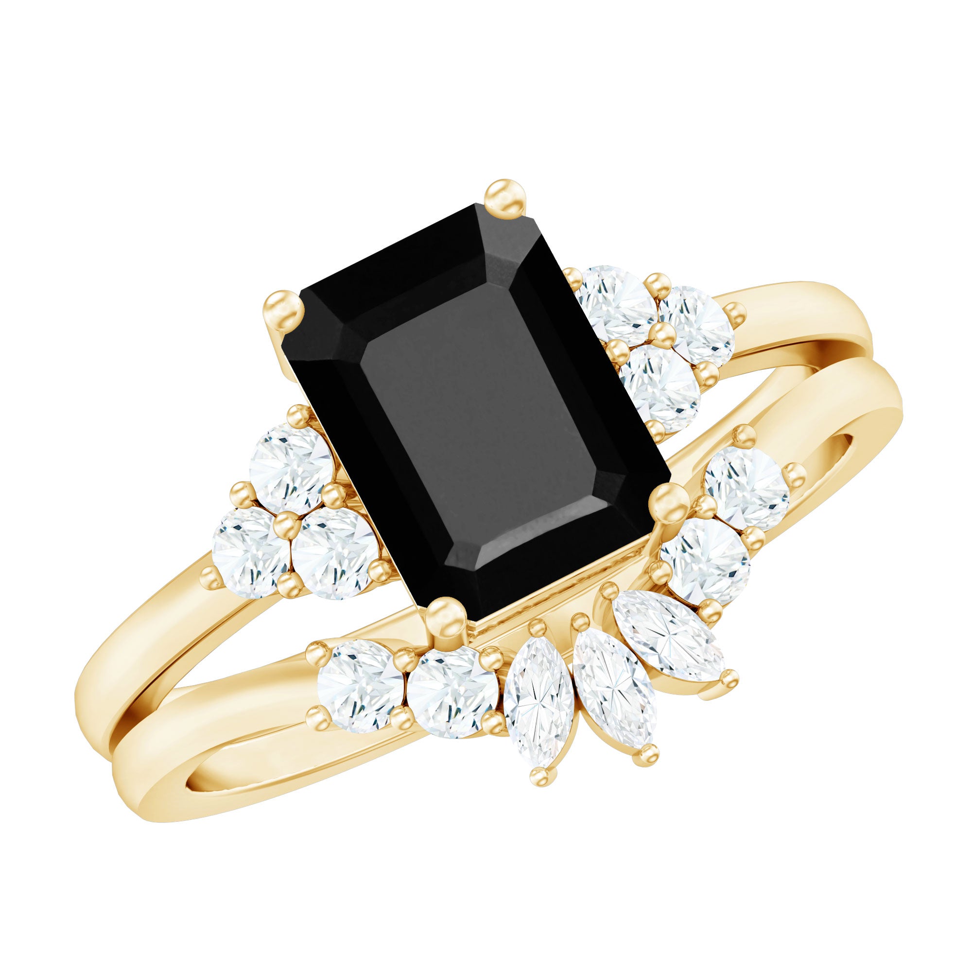 Created Black Diamond Engagement Ring Set with Diamond AAAA ( Synthetic ) - Rosec Jewels