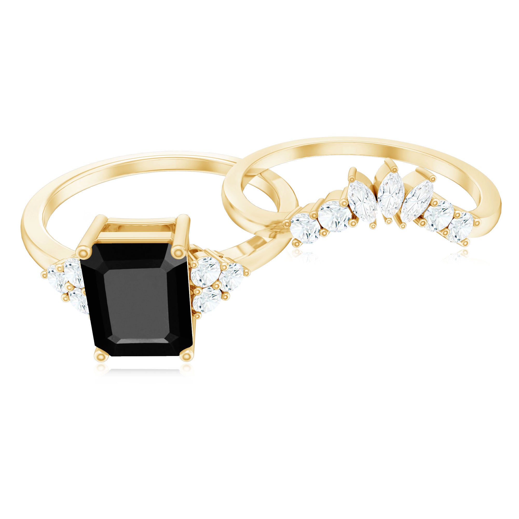 Created Black Diamond Engagement Ring Set with Diamond AAAA ( Synthetic ) - Rosec Jewels