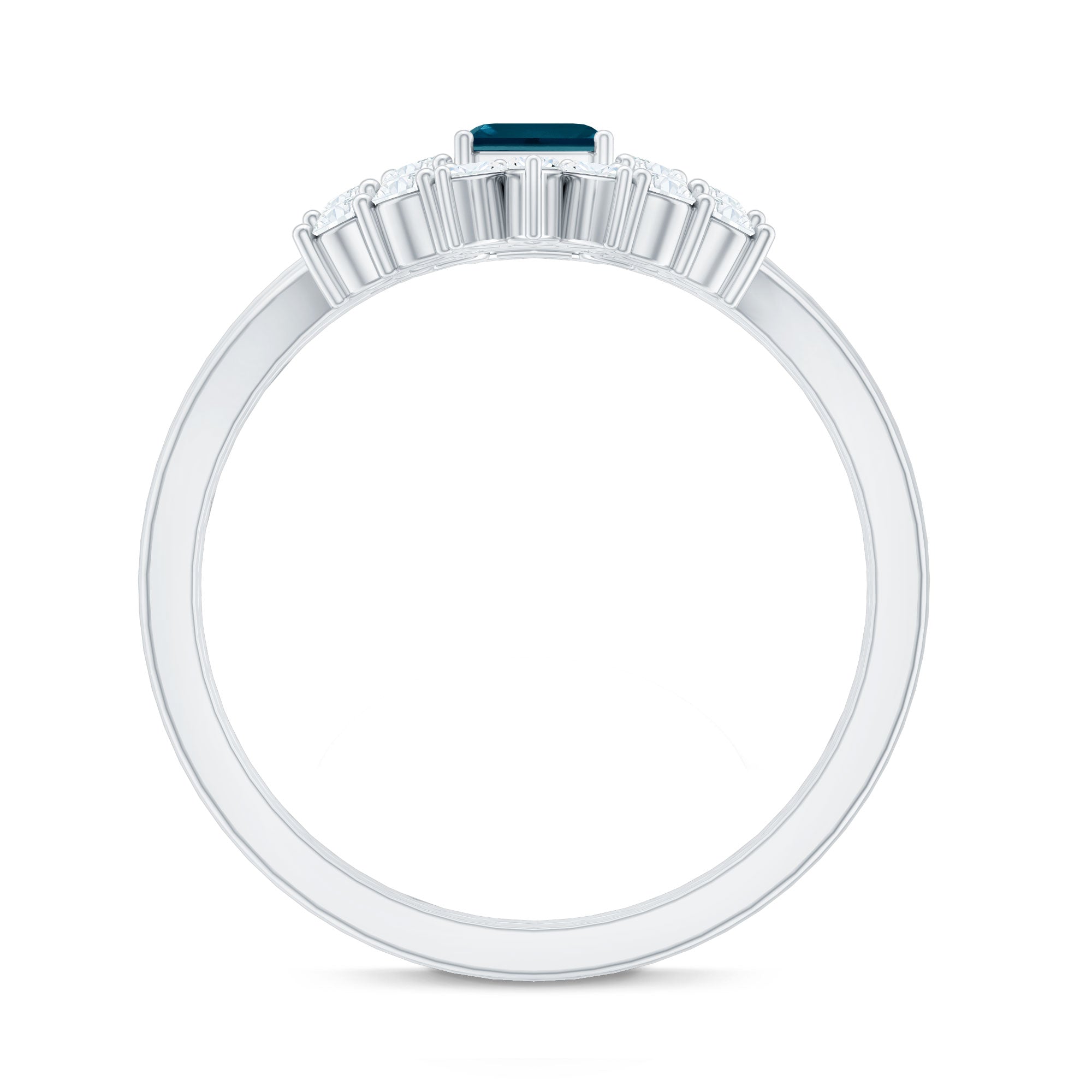 4X6mm Emerald Cut London Blue Topaz Designer Bridal Ring Set with Diamond AAA - Rosec Jewels