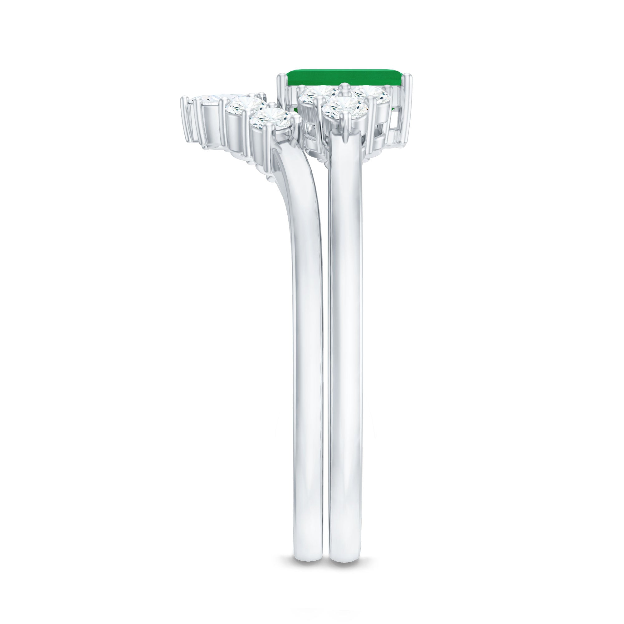 Certified Real Emerald Diamond Emerald Cut Engagement Ring and Wedding Band AAA - Rosec Jewels