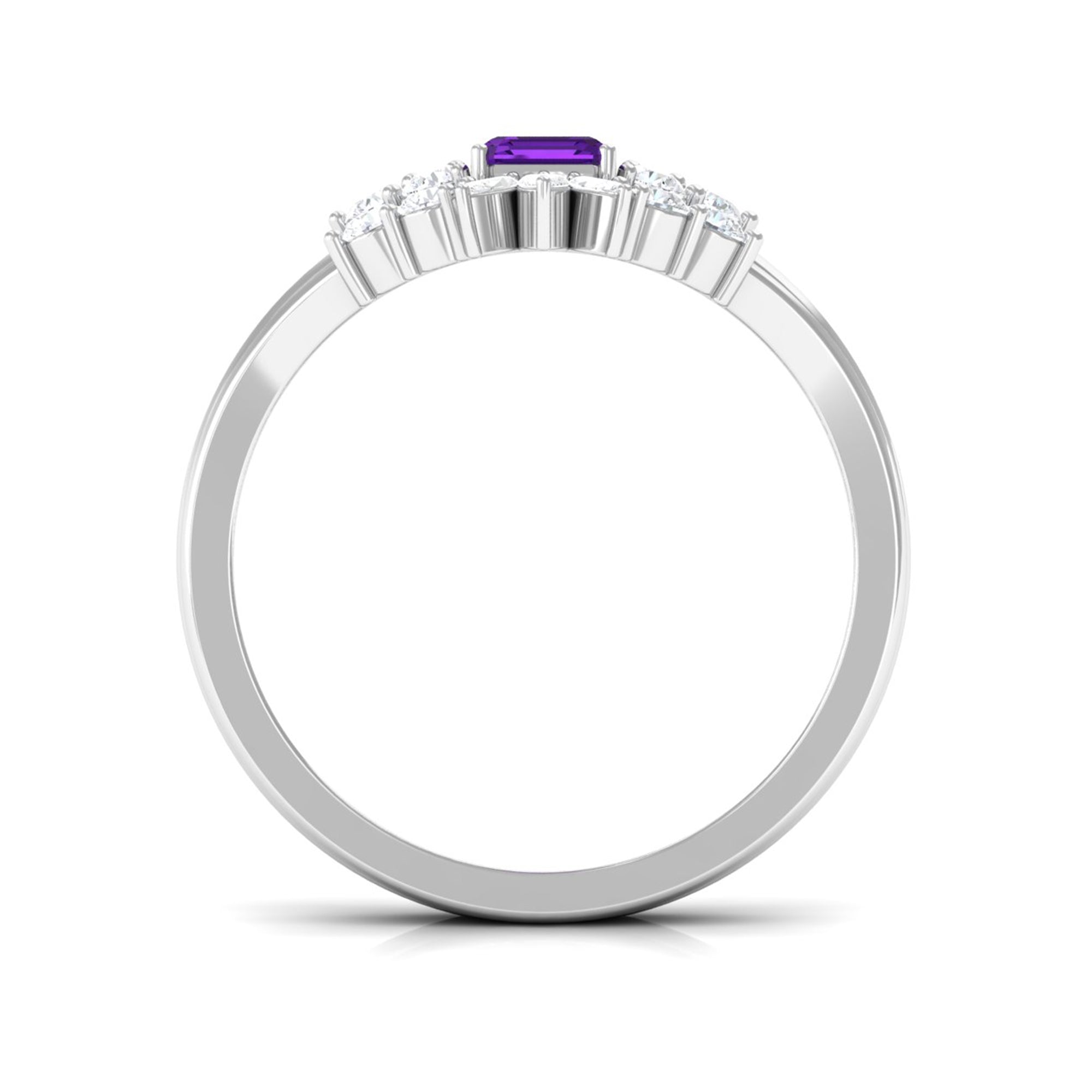 1.4 Carat Amethyst Emerald Cut Engagement Ring with Diamond Wedding Band AAA - Rosec Jewels