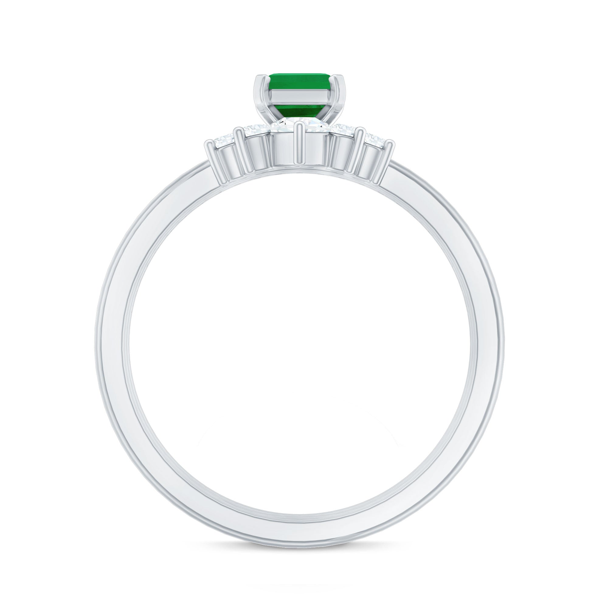 Natural Emerald Cut Emerald Diamond Bridal Ring Set of 3 AAA - Rosec Jewels