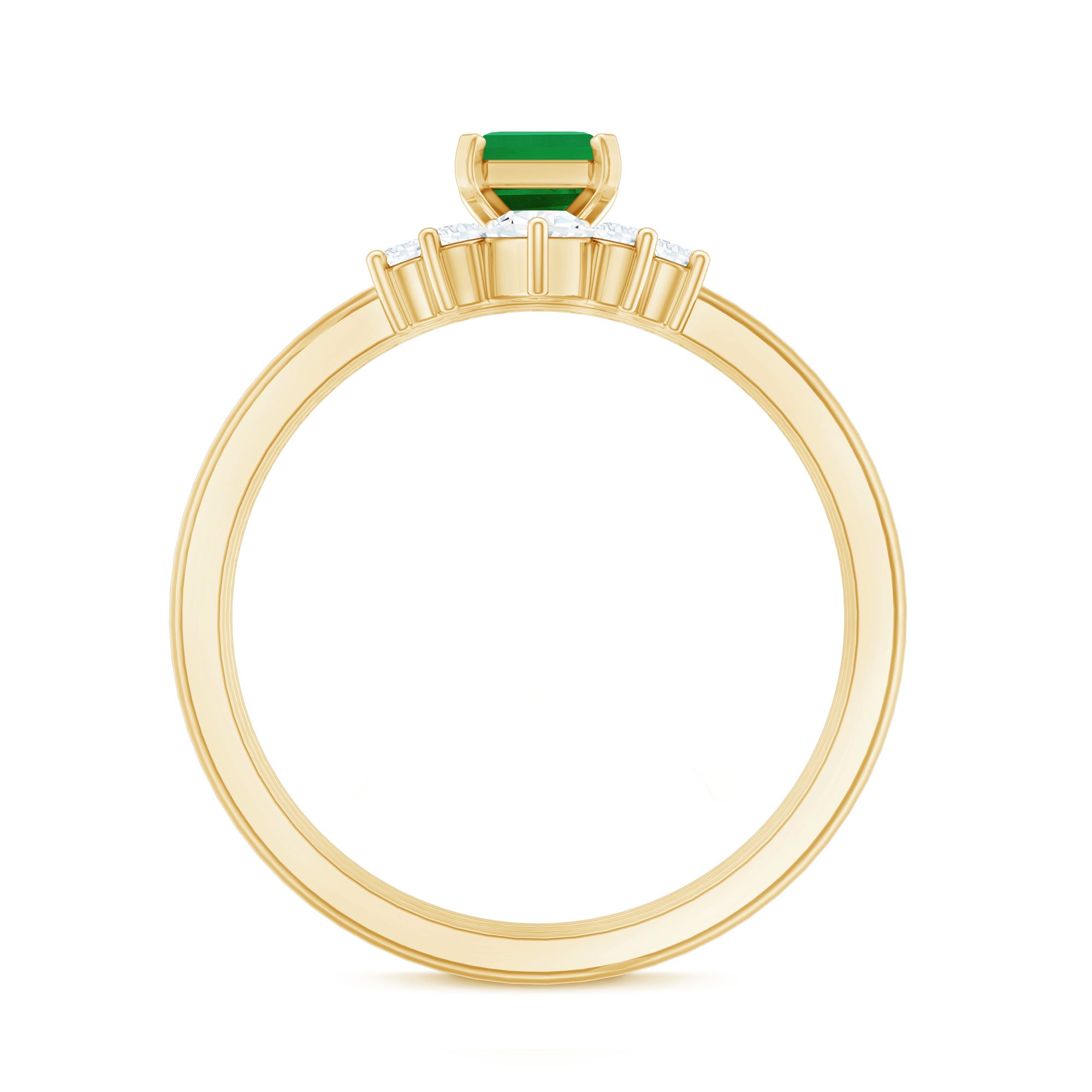Natural Emerald Cut Emerald Diamond Bridal Ring Set of 3 AAA - Rosec Jewels