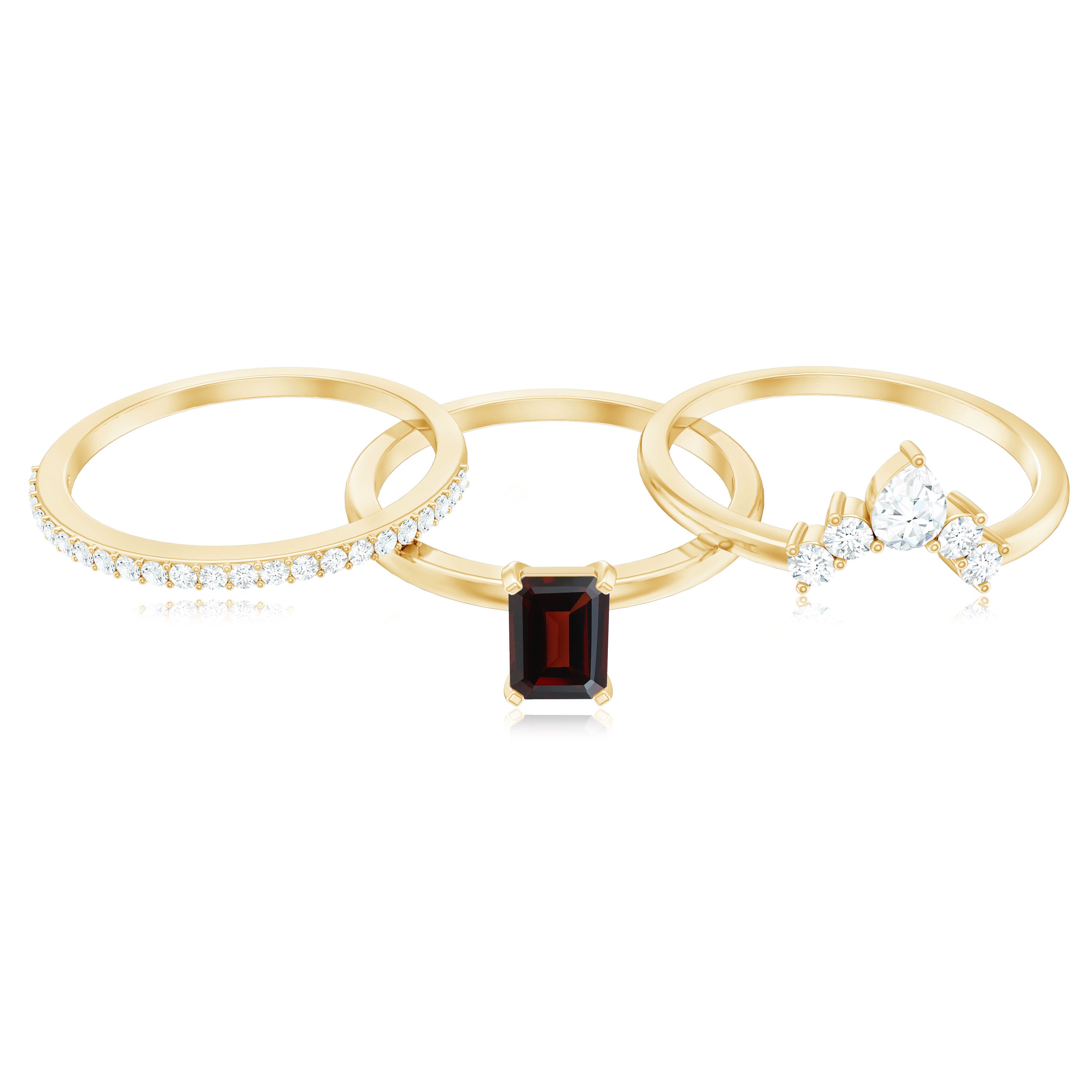 Natural Emerald Cut Garnet Diamond 3 Piece Wedding Ring Set AAA - Rosec Jewels