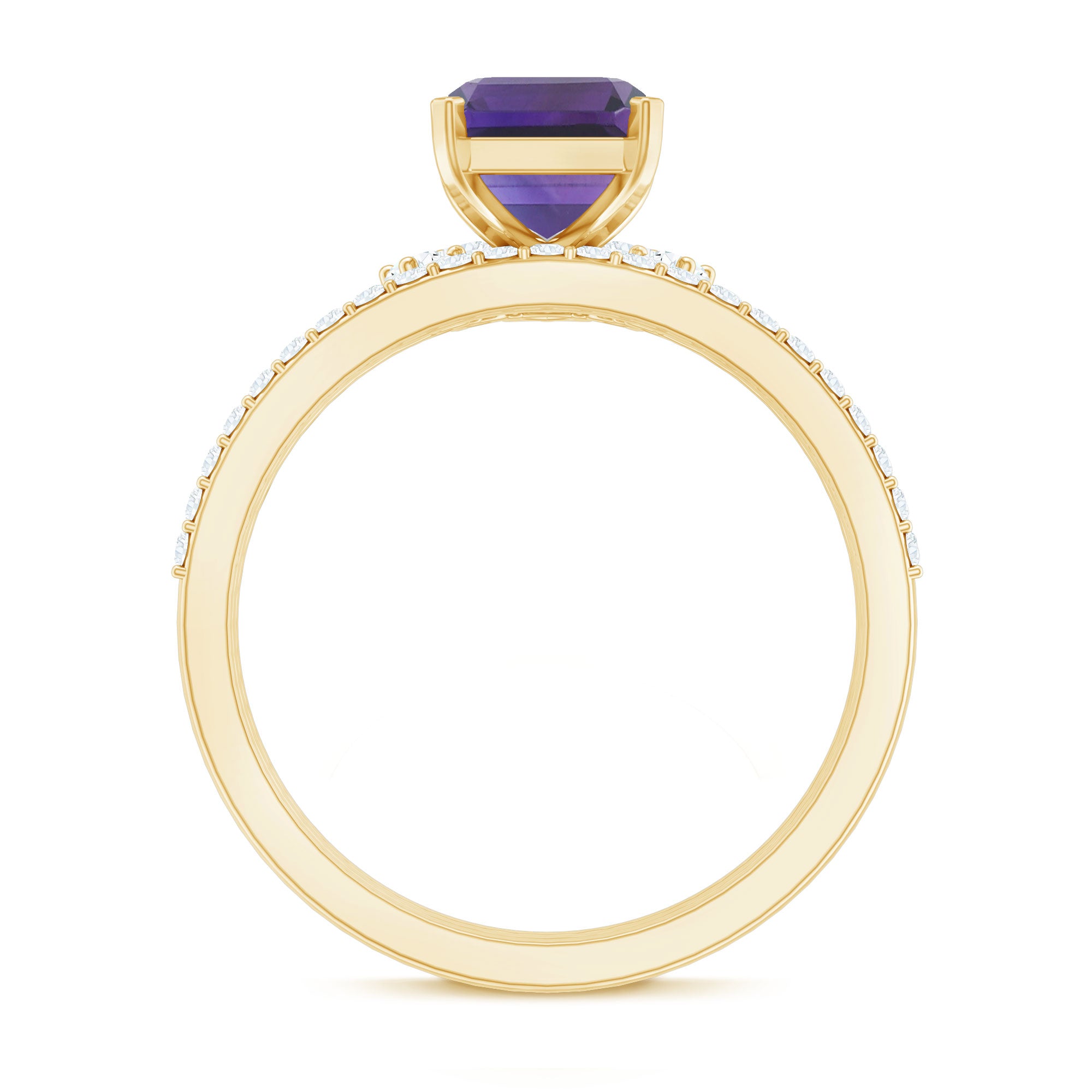 Natural 1.4 Carat Amethyst 3 Piece Bridal Ring Set with Diamond AAA - Rosec Jewels