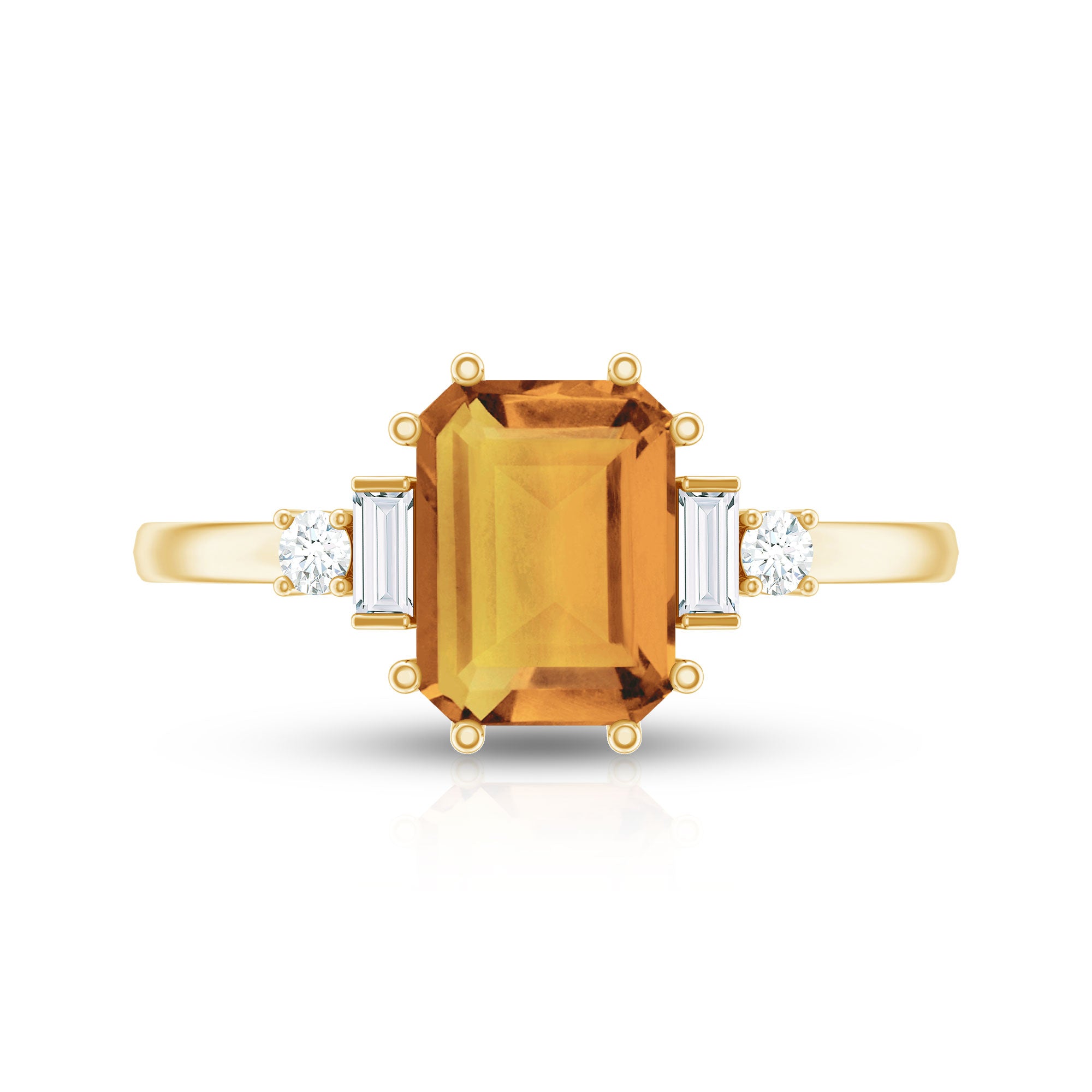 Certified Natural Citrine Emerald Cut Engagement Ring with Diamond AAA - Rosec Jewels