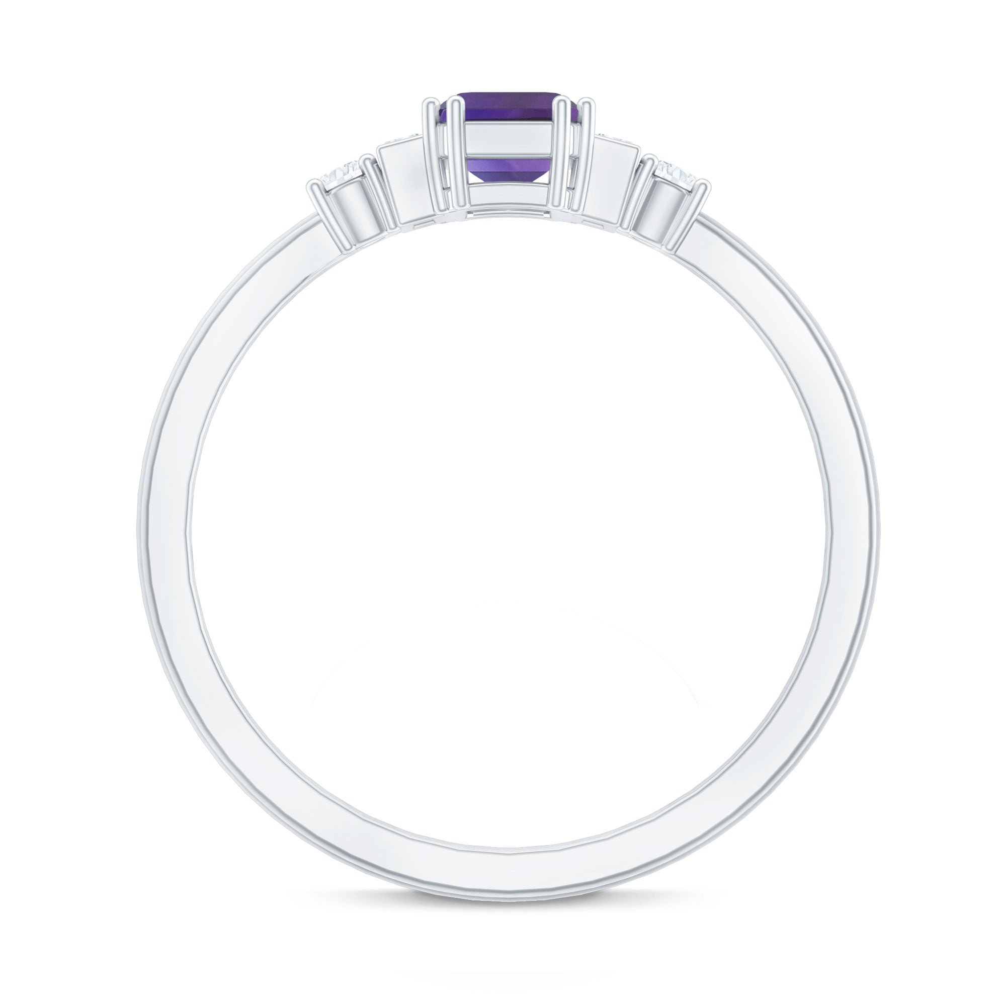 1.4 Carat Amethyst Emerald Cut Engagement Ring with Diamond AAA - Rosec Jewels