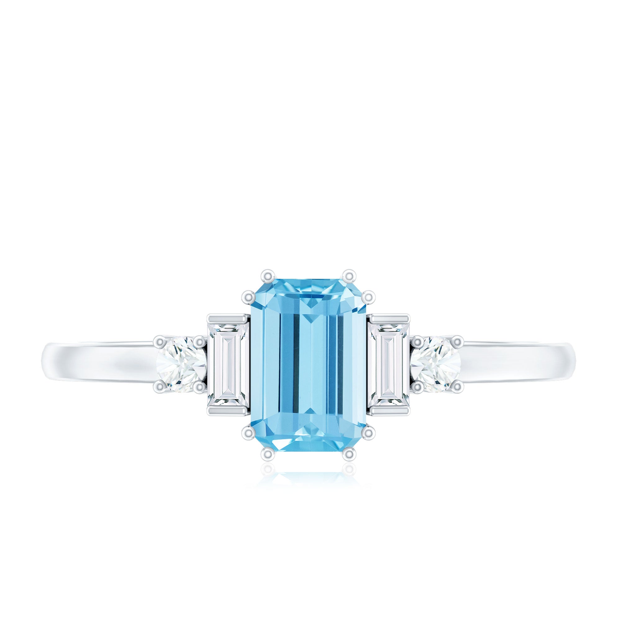 Rosec Jewels-Real 0.6 Carat Aquamarine Emerald Cut Engagement Ring with Diamond