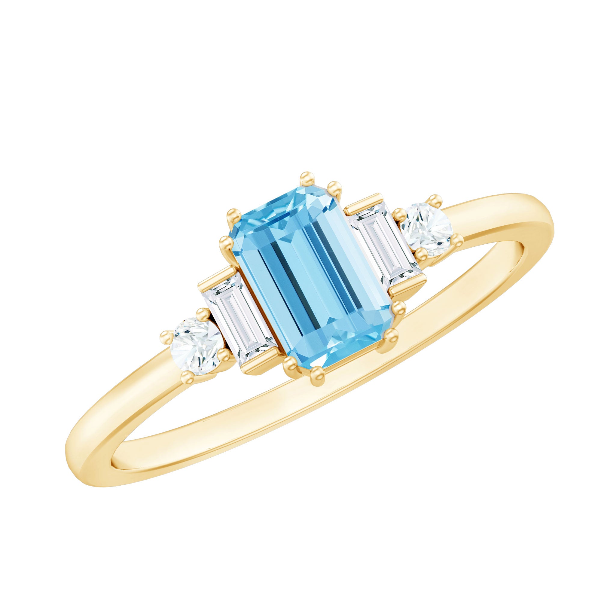 Real 0.6 Carat Aquamarine Emerald Cut Engagement Ring with Diamond AAA - Rosec Jewels